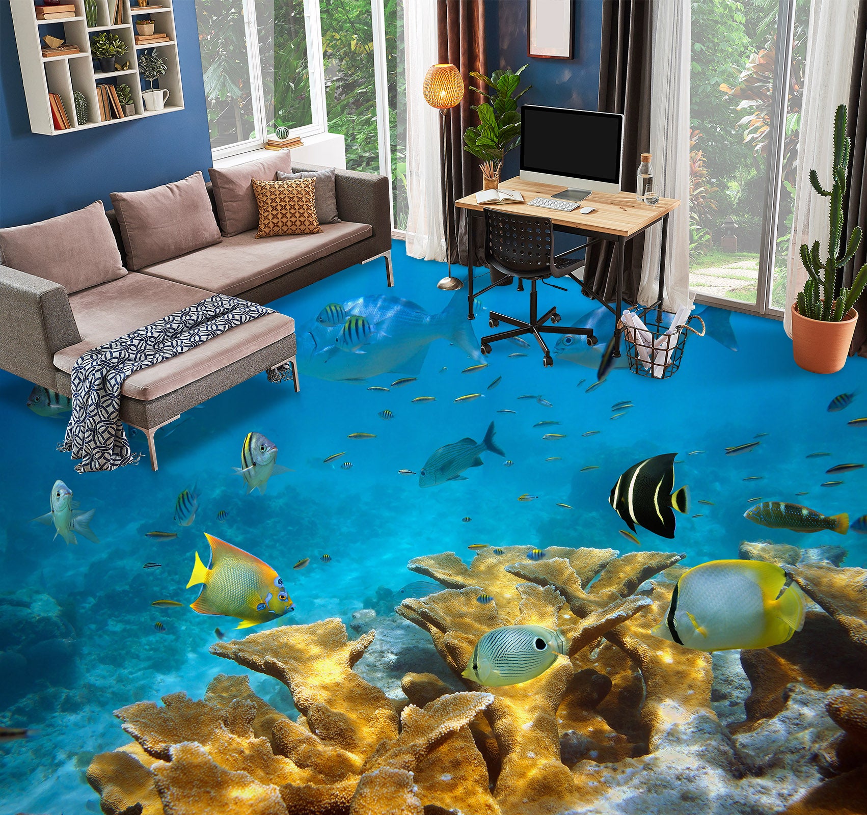 3D Premium Yellow Coral 1431 Floor Mural