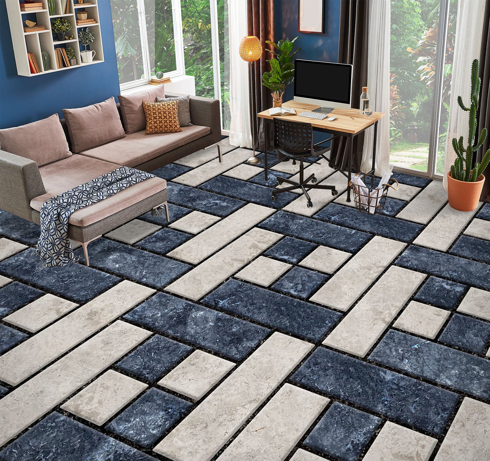 3D Blue And White Wood Grain 945 Floor Mural  Wallpaper Murals Rug & Mat Print Epoxy waterproof bath floor