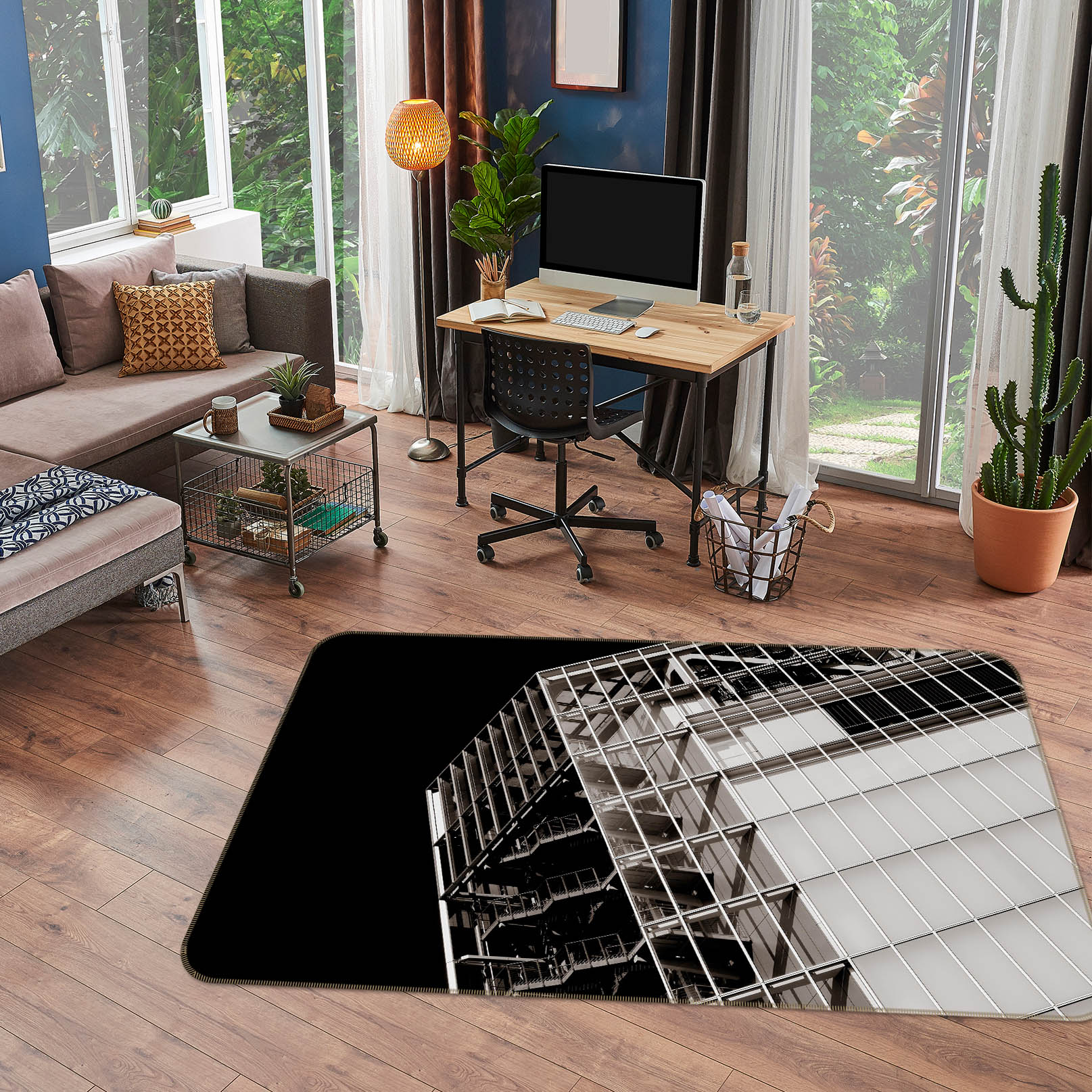 3D Tilted Building 1004 Noirblanc777 Rug Non Slip Rug Mat