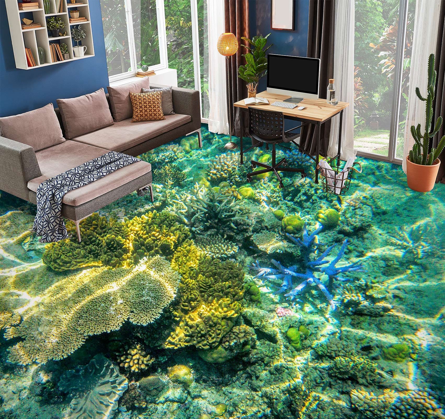 3D Bright Green Coral 411 Floor Mural