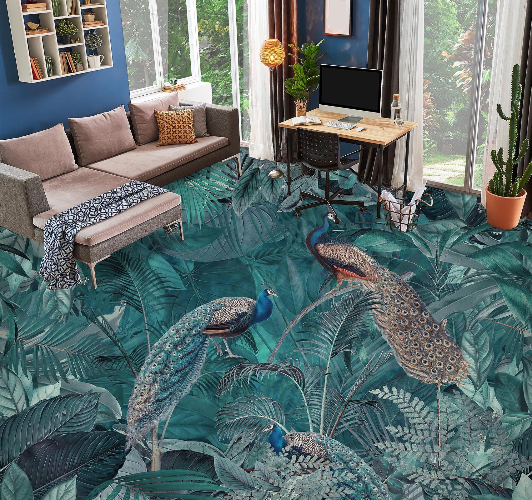 3D Jungle Peacock 10039 Andrea Haase Floor Mural  Wallpaper Murals Self-Adhesive Removable Print Epoxy