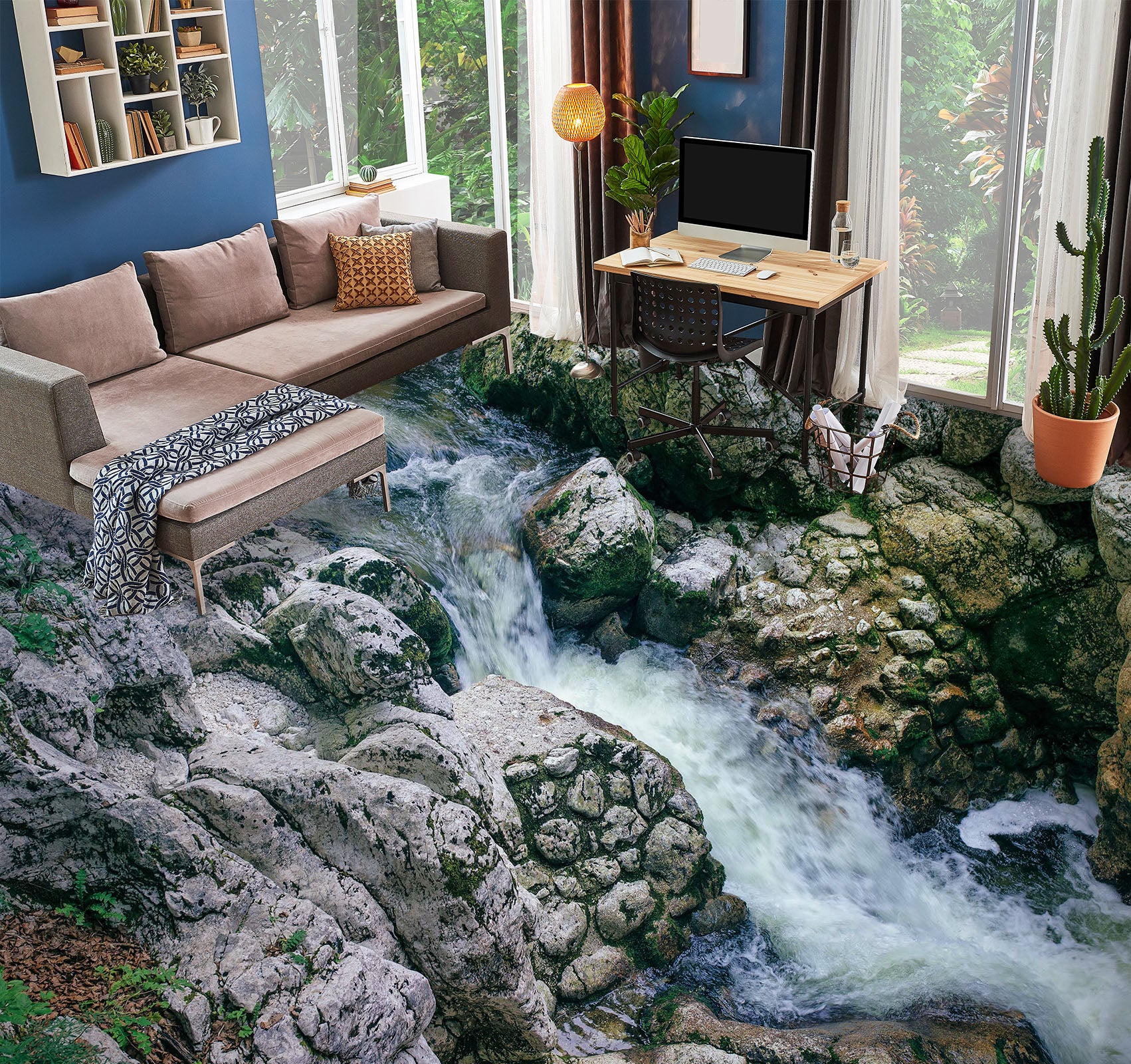 3D Water And Stone Years 1459 Floor Mural  Wallpaper Murals Self-Adhesive Removable Print Epoxy