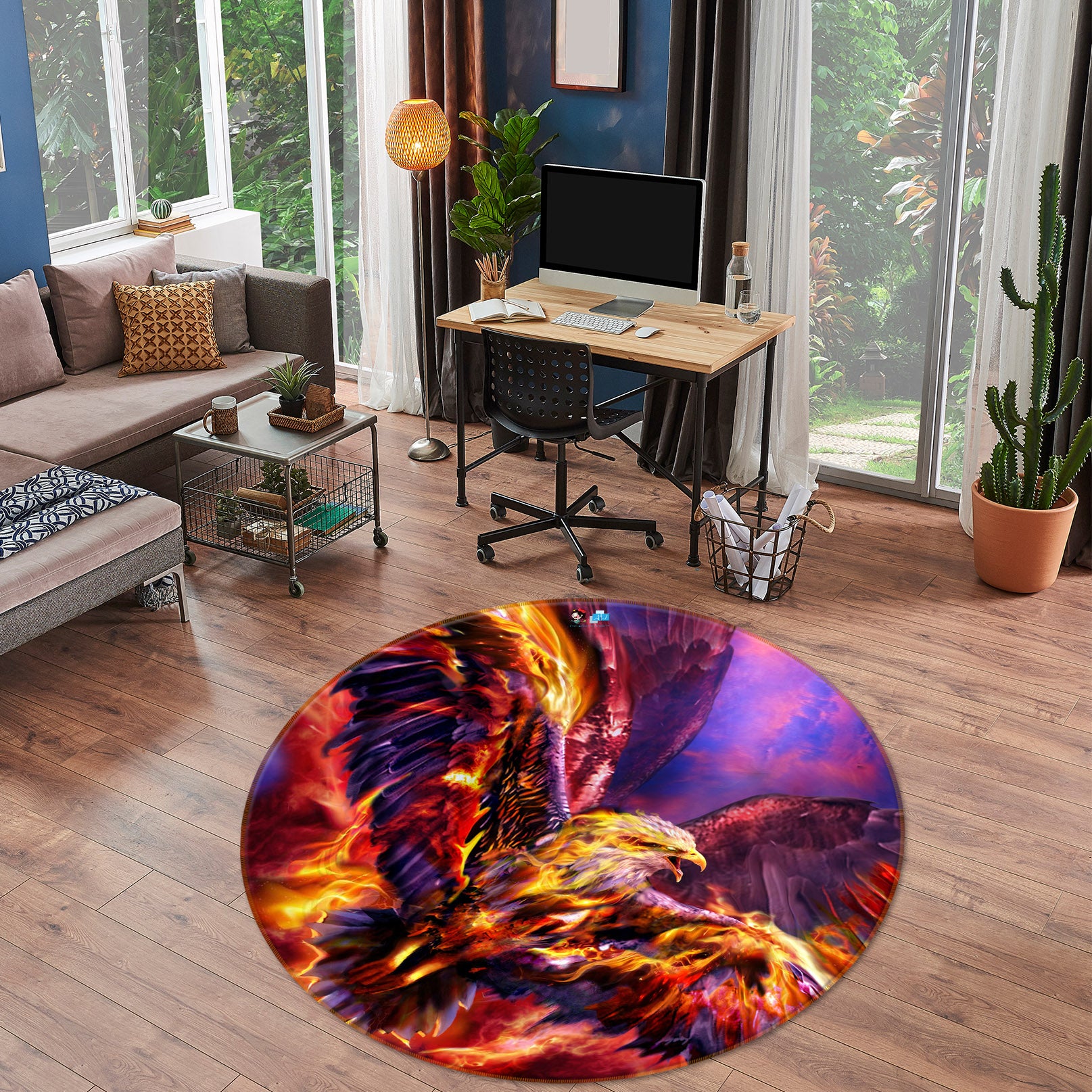 3D Flame Eagle 8386 Ruth Thompson Rug Round Non Slip Rug Mat