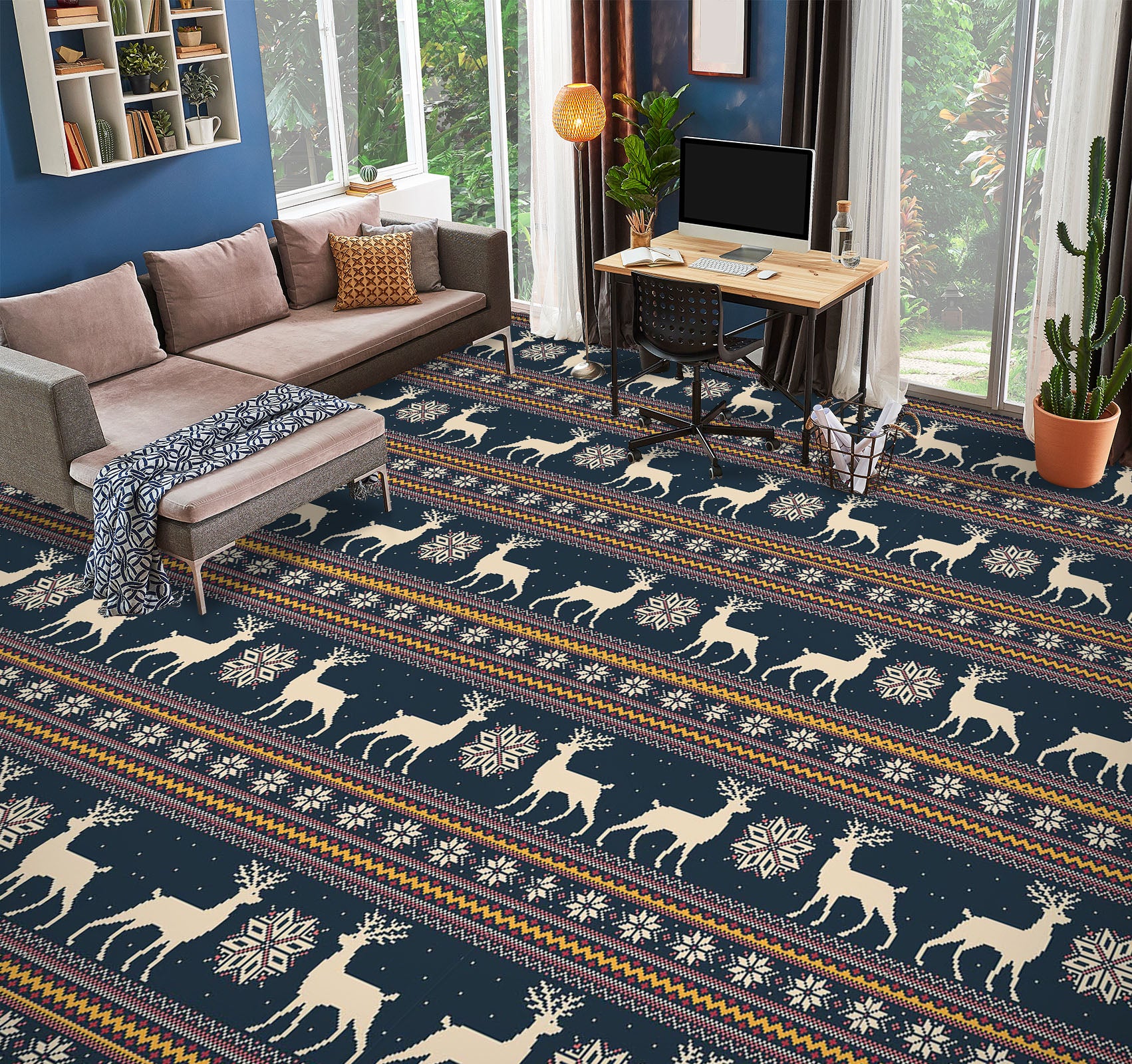 3D White Deer Pattern 1510 Floor Mural  Wallpaper Murals Self-Adhesive Removable Print Epoxy