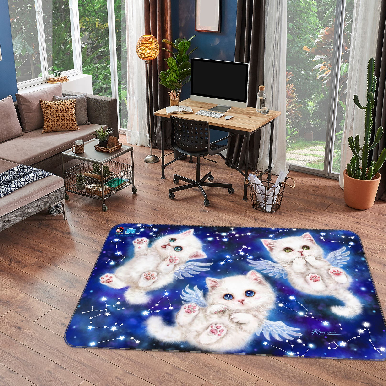 3D Angel Cat 5753 Kayomi Harai Rug Non Slip Rug Mat