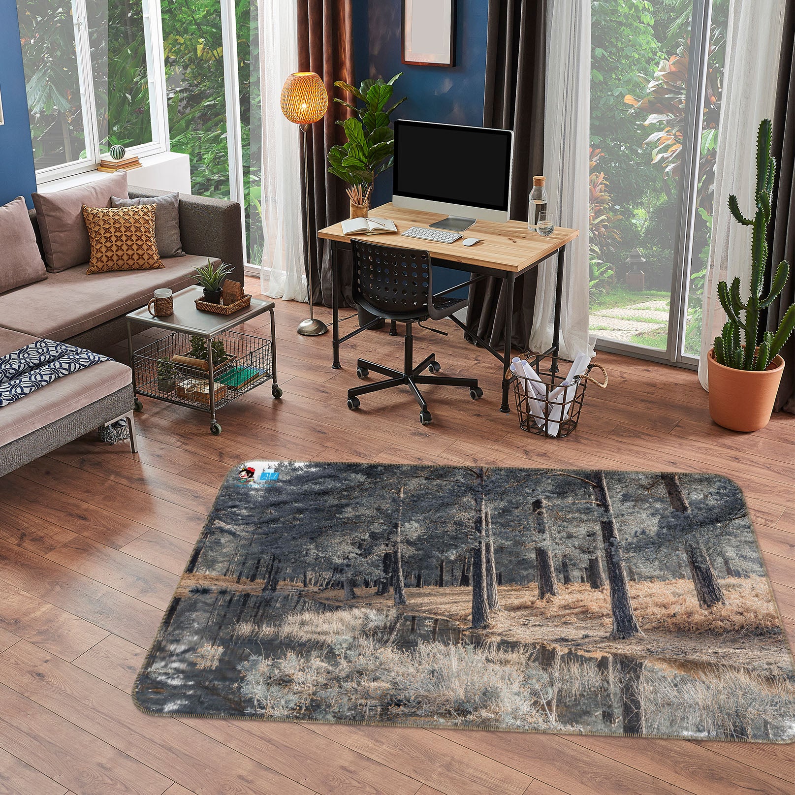 3D Gray Trees 6763 Assaf Frank Rug Non Slip Rug Mat