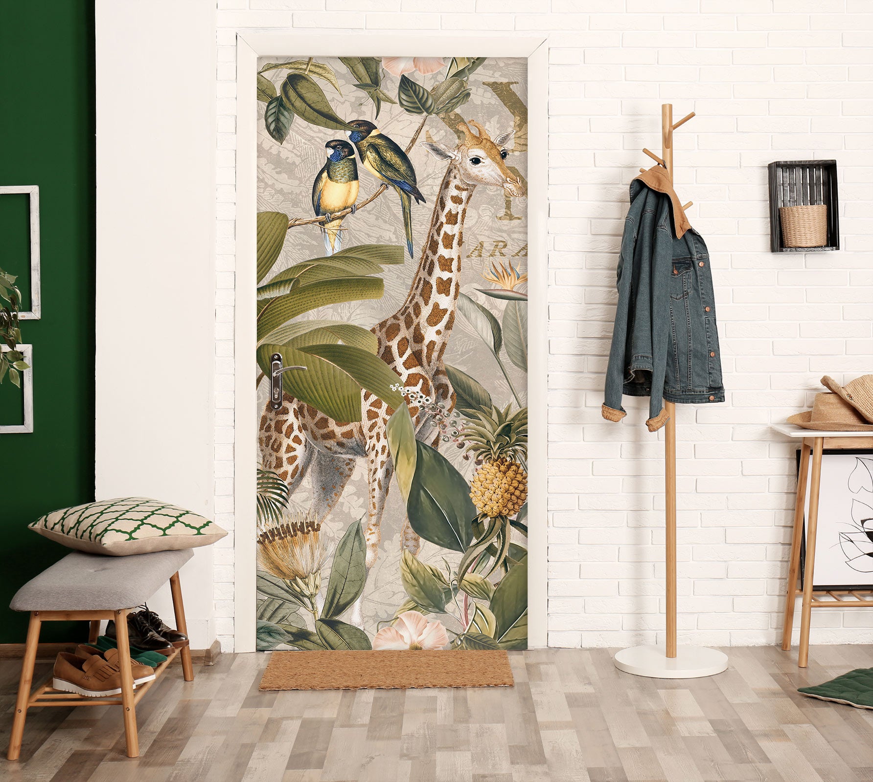 3D Bird Giraffe Pineapple Jungle 11937 Andrea Haase Door Mural