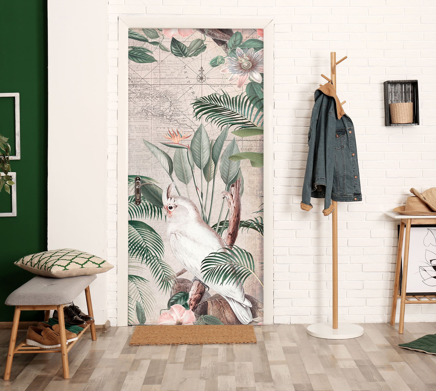 3D White Parrot Leaves 11946 Andrea Haase Door Mural