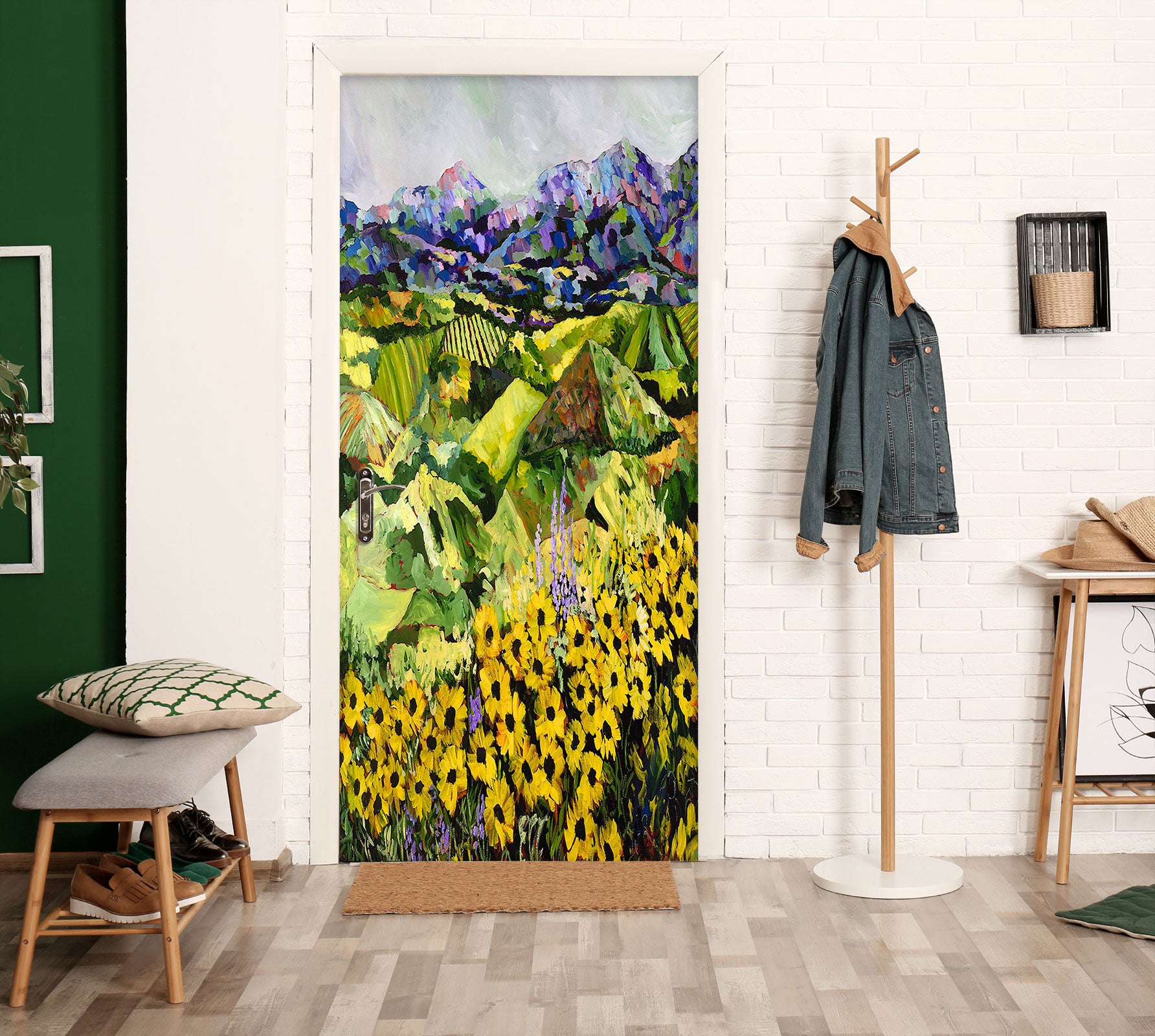 3D Hillside Mountains Yellow Daisies 9342 Allan P. Friedlander Door Mural