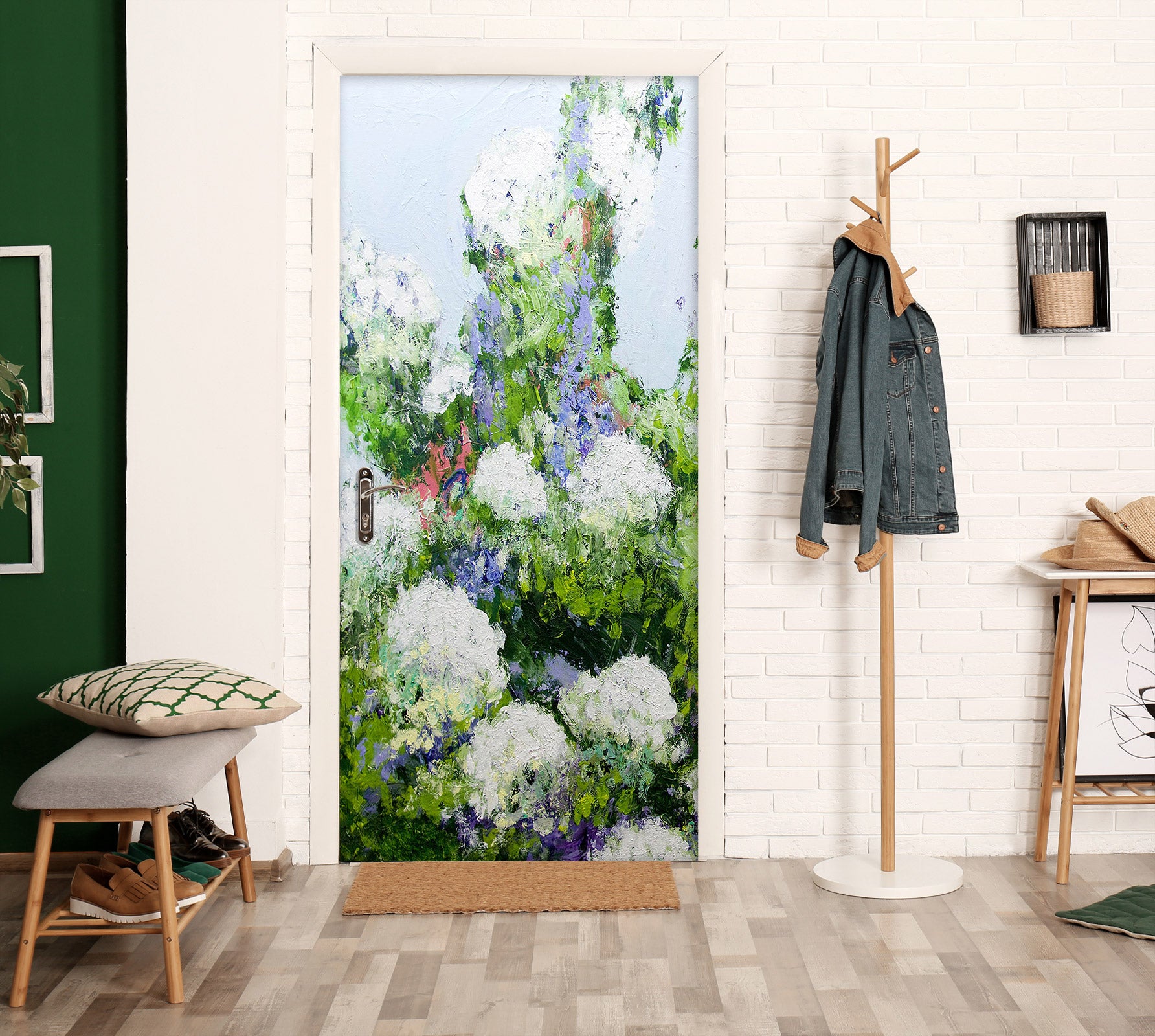 3D White Flowers Painting 93208 Allan P. Friedlander Door Mural