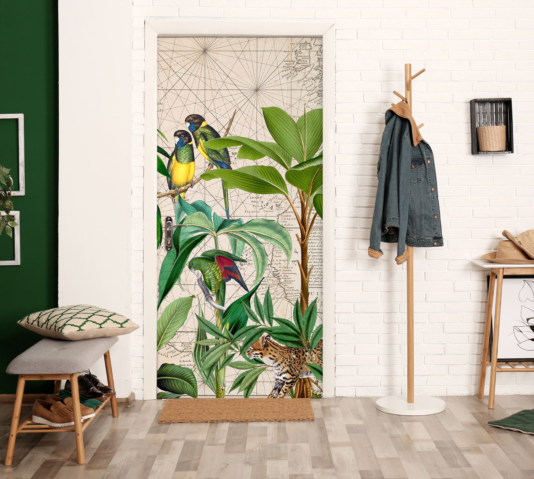 3D Bird Green Leaves 11962 Andrea Haase Door Mural