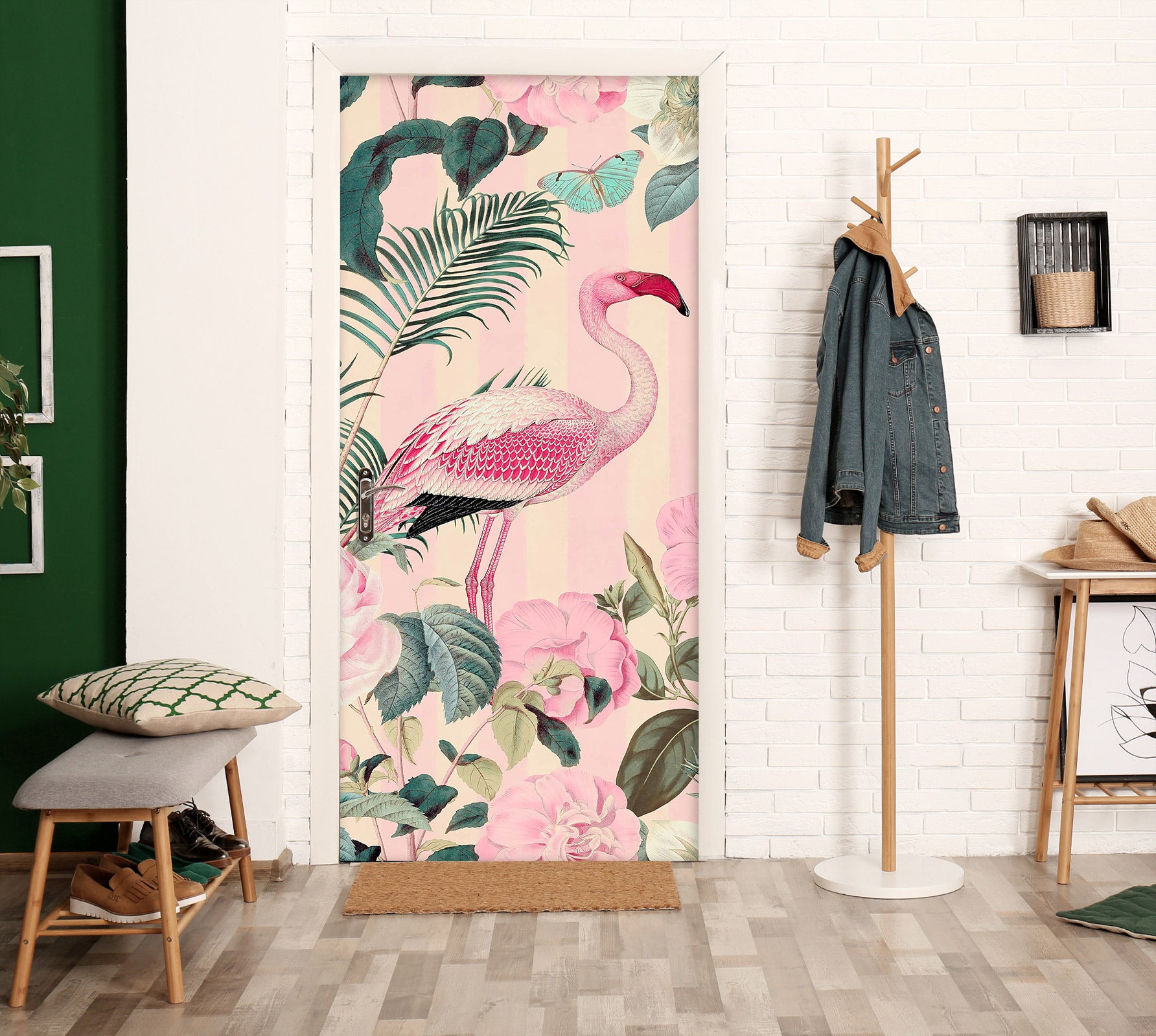 3D Pink Flowers Flamingo 118119 Andrea Haase Door Mural