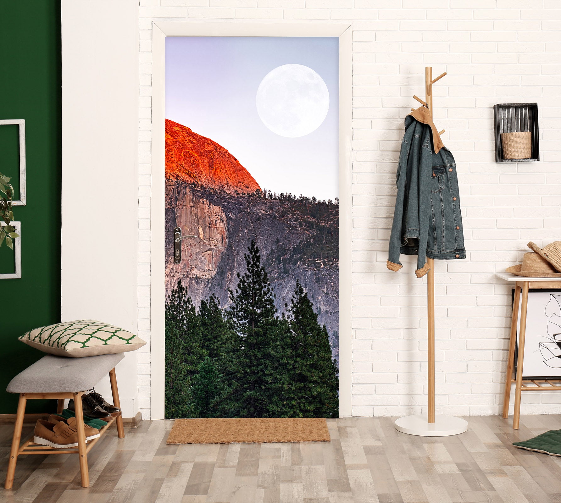 3D Moon Red Mountain Forest 122161 Marco Carmassi Door Mural