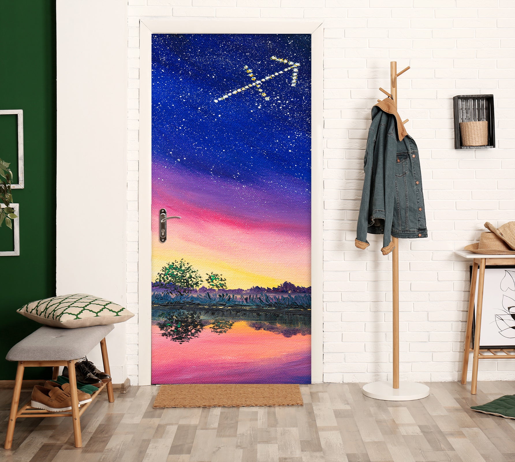 3D Starry Sky Lake 9439 Marina Zotova Door Mural