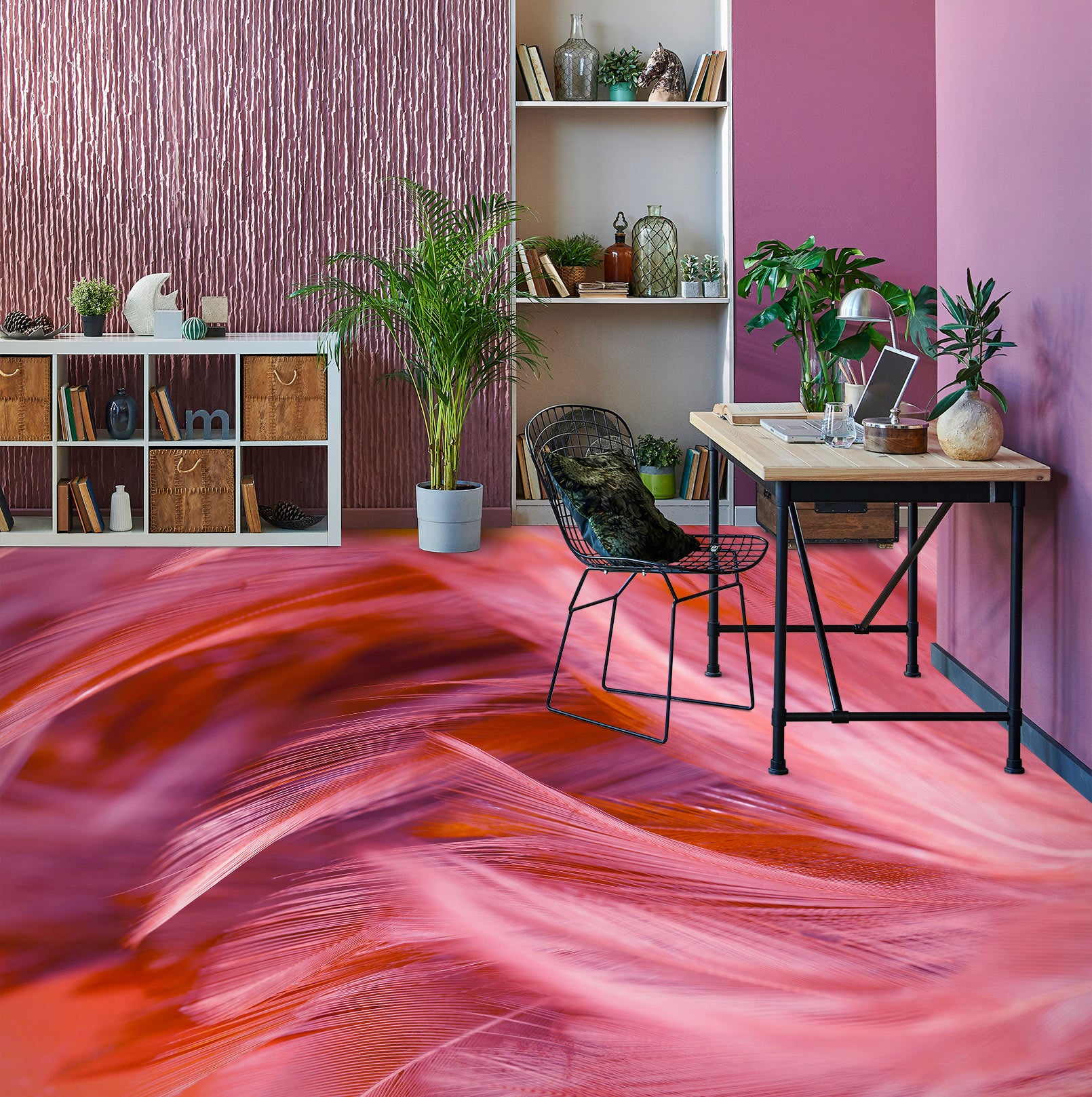 3D Dark Pink Feathers 1143 Floor Mural  Wallpaper Murals Self-Adhesive Removable Print Epoxy