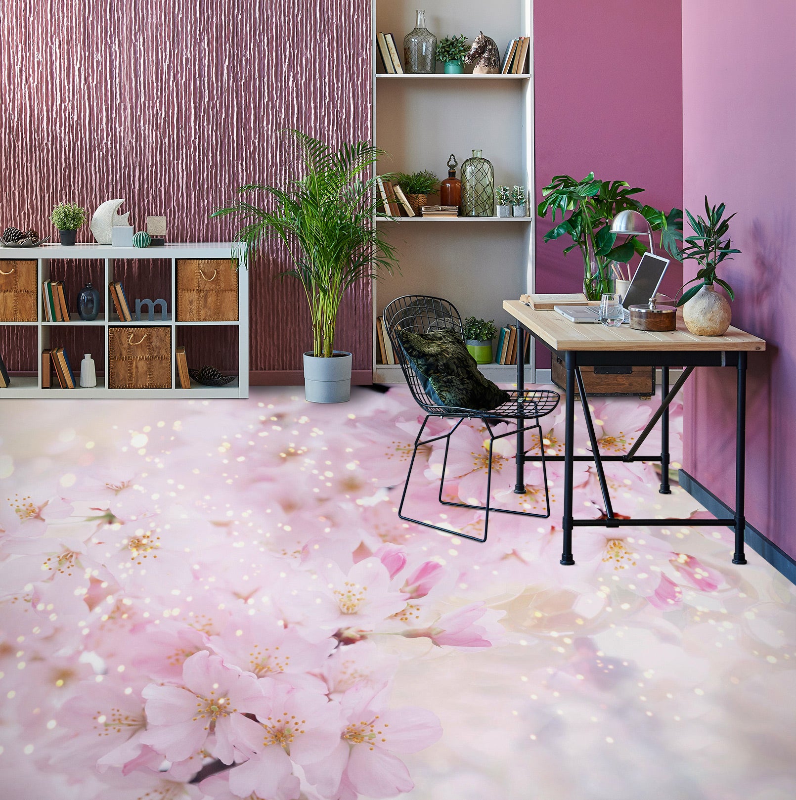 3D Charming Pink Flowers 1363 Floor Mural  Wallpaper Murals Self-Adhesive Removable Print Epoxy