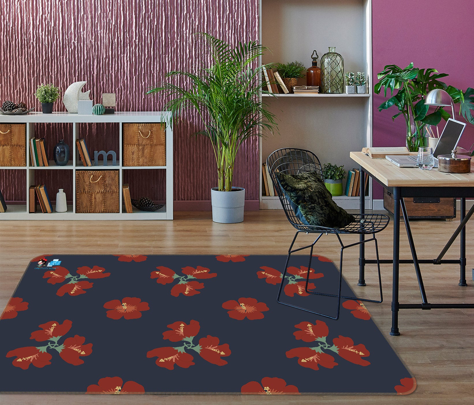 3D Red Flowers Pattern 9880 Kasumi Loffler Rug Non Slip Rug Mat
