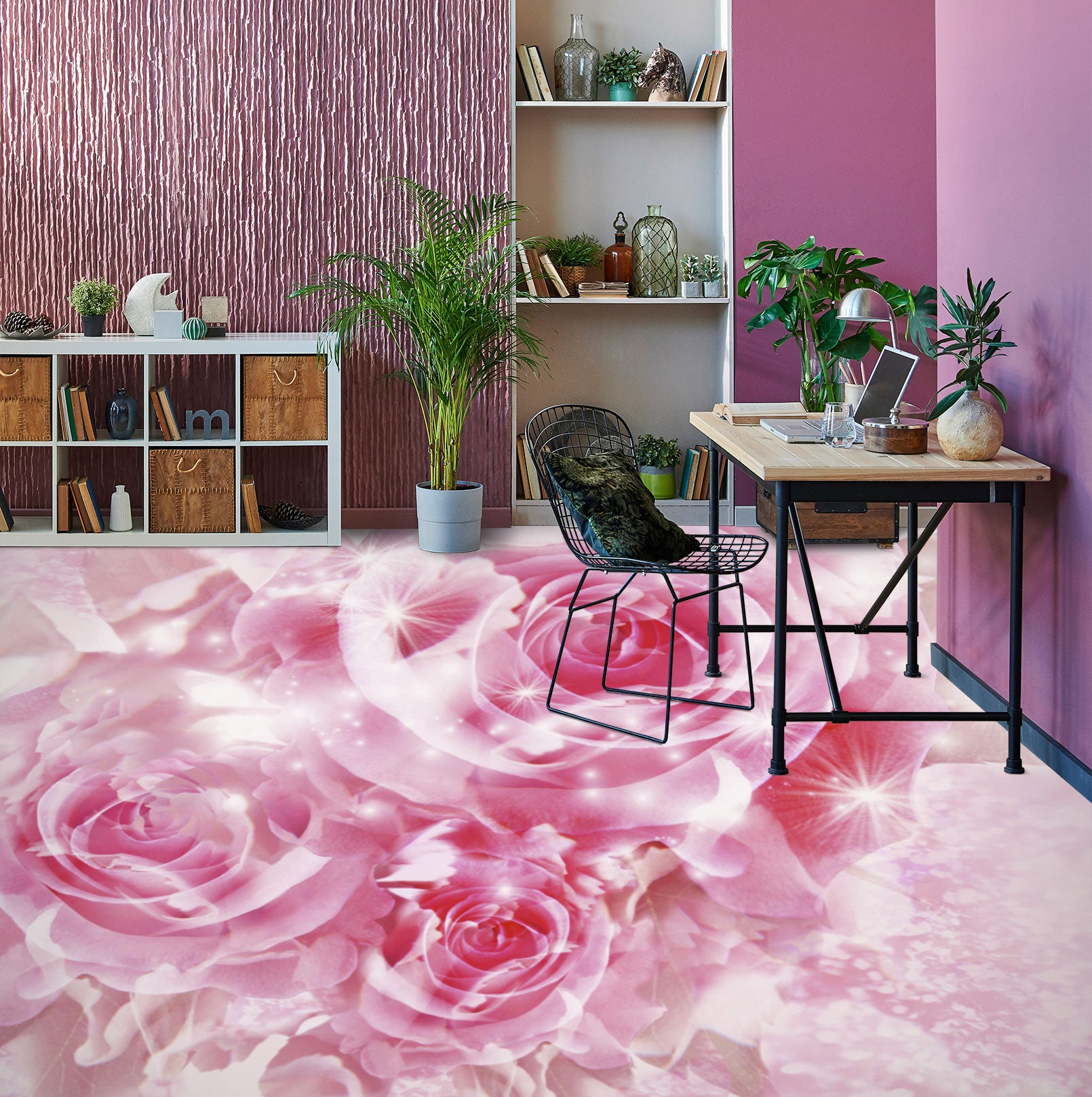 3D Dreamy Pink Roses 1362 Floor Mural  Wallpaper Murals Self-Adhesive Removable Print Epoxy