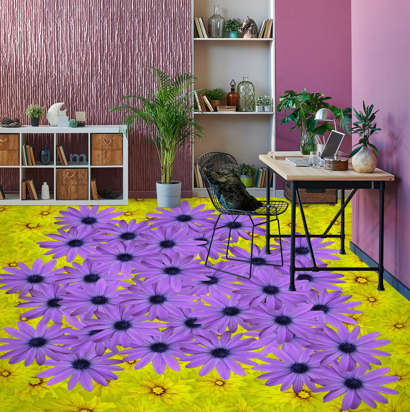 3D Purple And Yellow Flowers 336 Floor Mural  Wallpaper Murals Rug & Mat Print Epoxy waterproof bath floor