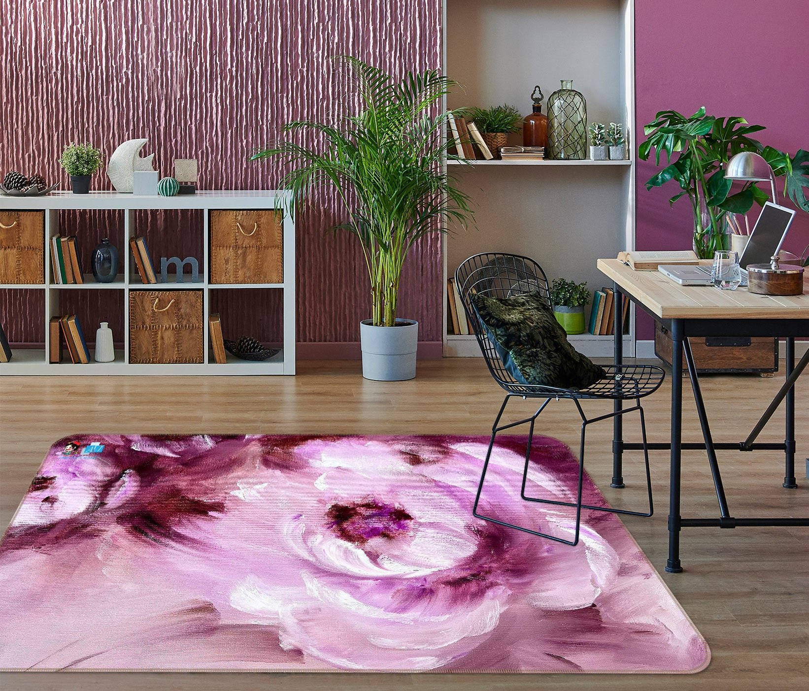 3D Pink Flower 1123 Skromova Marina Rug Non Slip Rug Mat