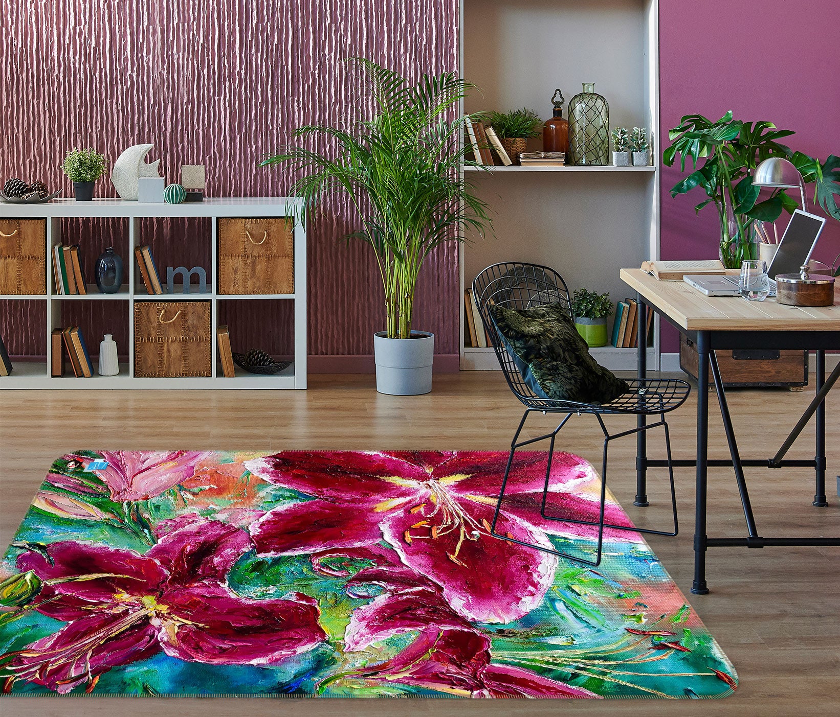 3D Rose Red Lily 1139 Skromova Marina Rug Non Slip Rug Mat