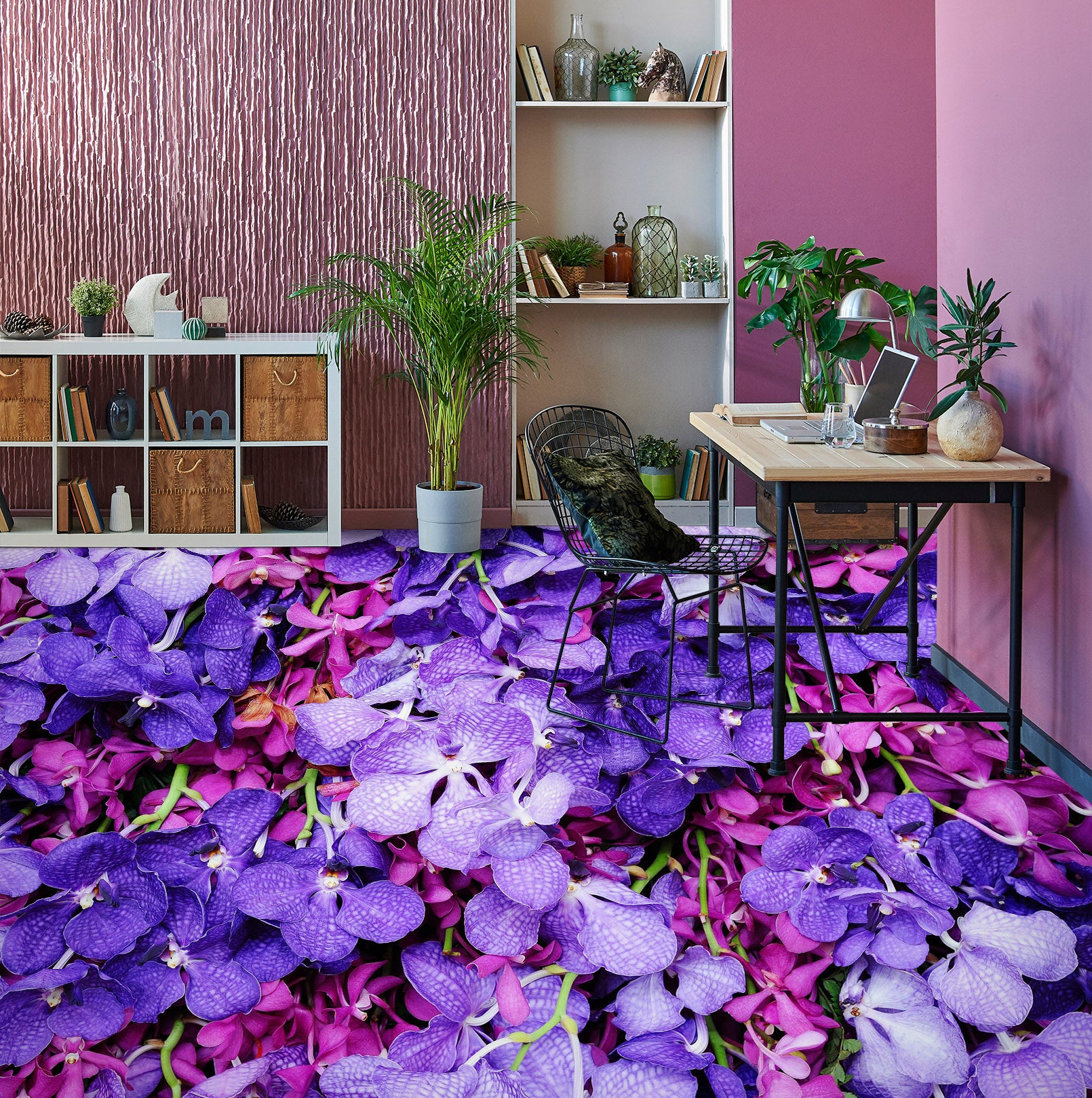 3D Purple Vanda 308 Floor Mural  Wallpaper Murals Rug & Mat Print Epoxy waterproof bath floor