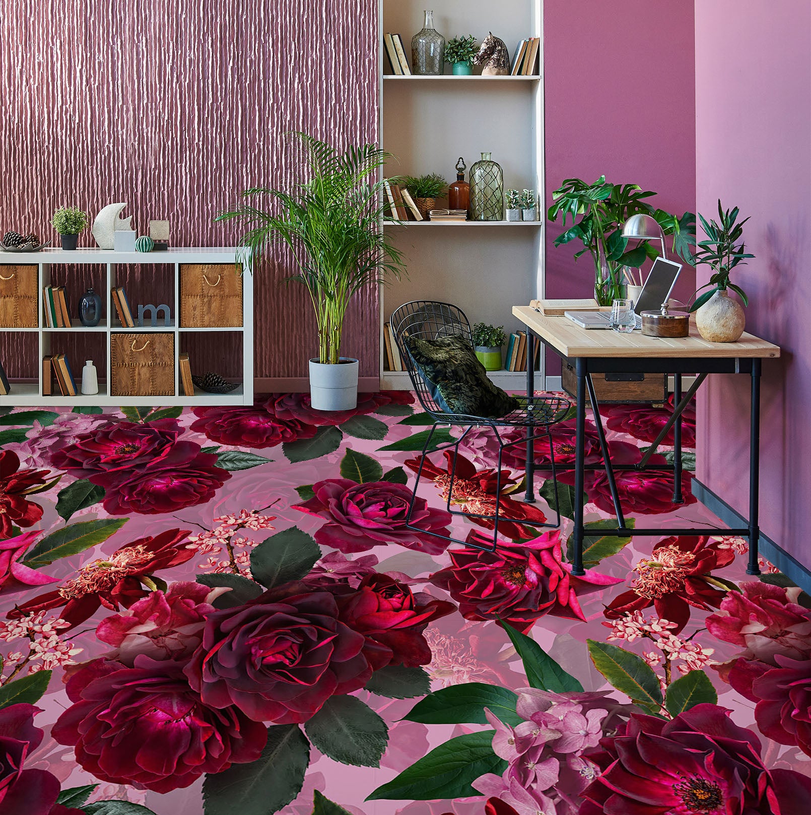 3D Pink Flowers 99195 Uta Naumann Floor Mural  Wallpaper Murals Self-Adhesive Removable Print Epoxy