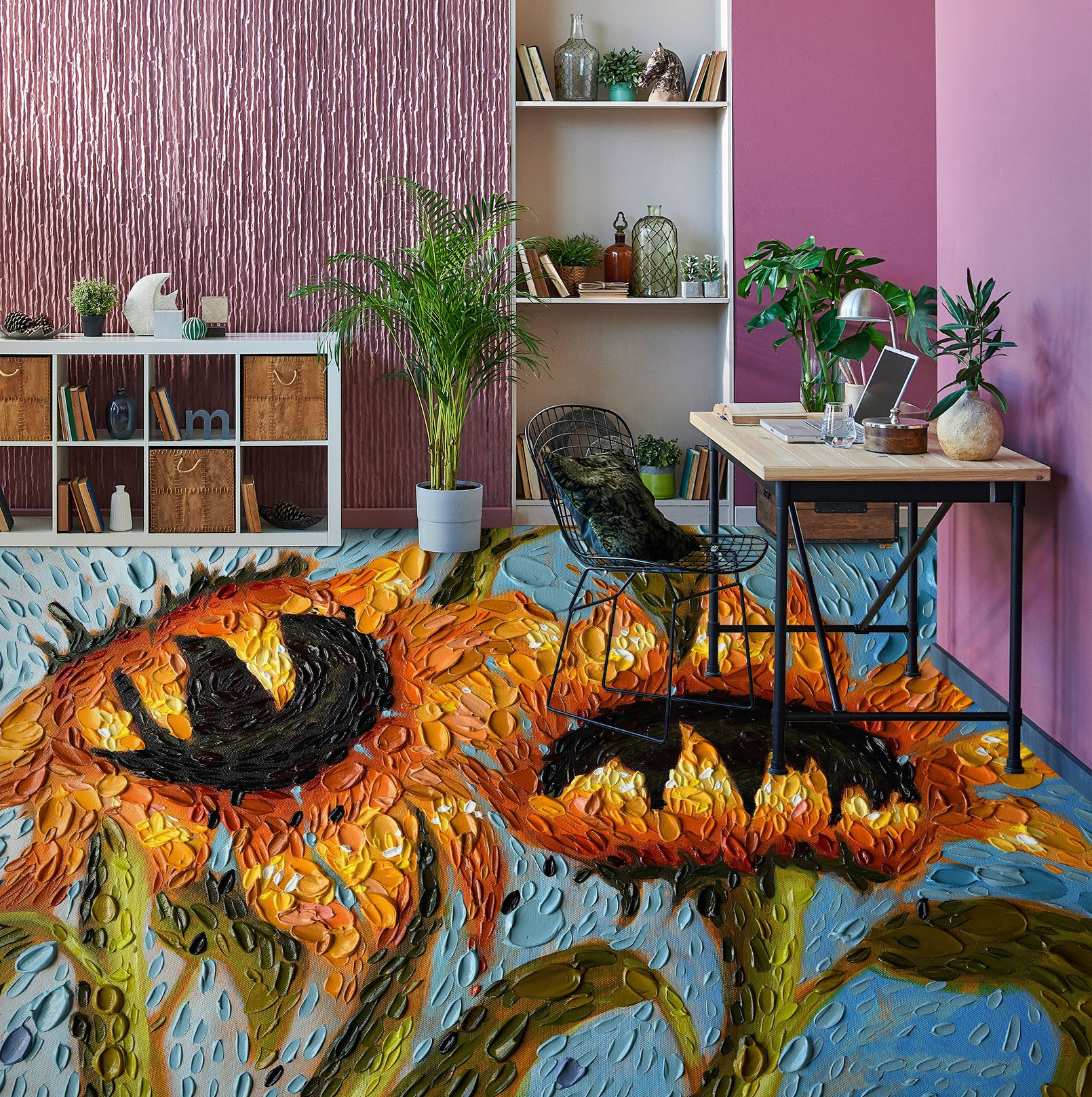 3D Sunflower 102167 Dena Tollefson Floor Mural  Wallpaper Murals Self-Adhesive Removable Print Epoxy