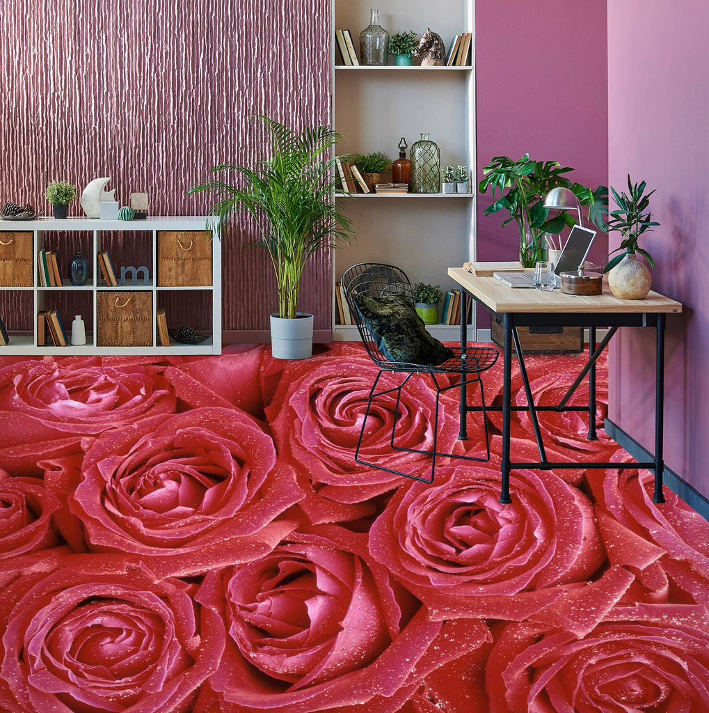 3D Rich Pink Roses 1383 Floor Mural Wallpaper Murals Self-Adhesive Rem ...