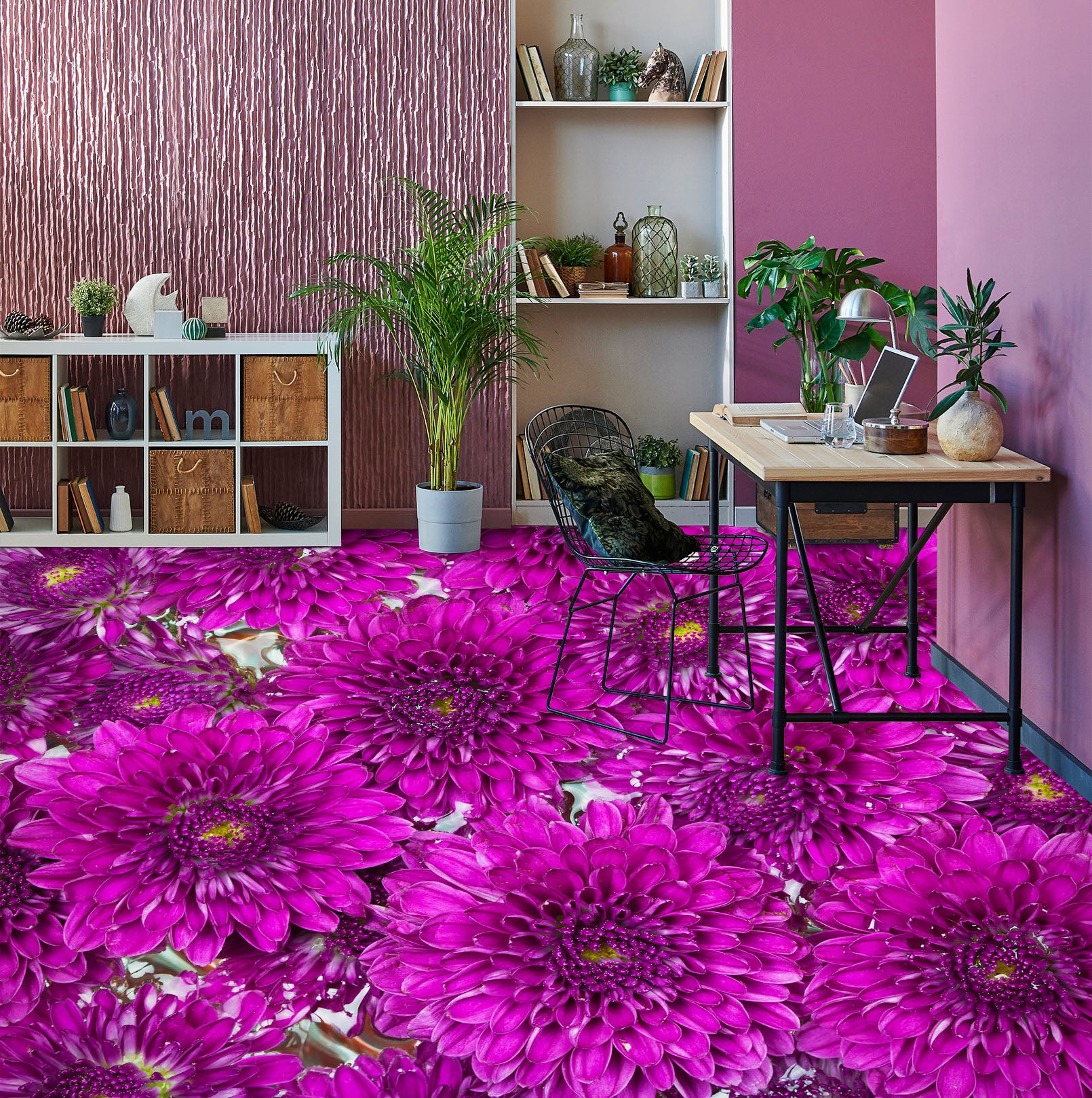 3D Dark Pink Chrysanthemum 300 Floor Mural  Wallpaper Murals Rug & Mat Print Epoxy waterproof bath floor