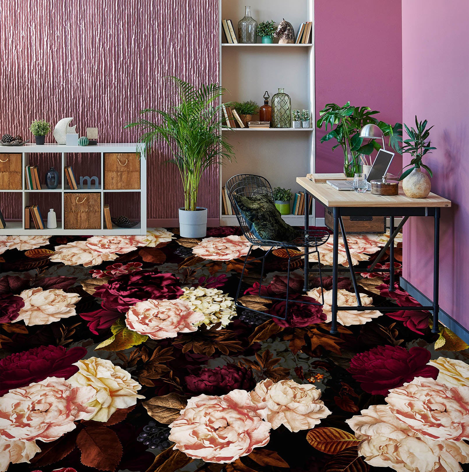 3D Pink Red Flowers 99217 Uta Naumann Floor Mural  Wallpaper Murals Self-Adhesive Removable Print Epoxy