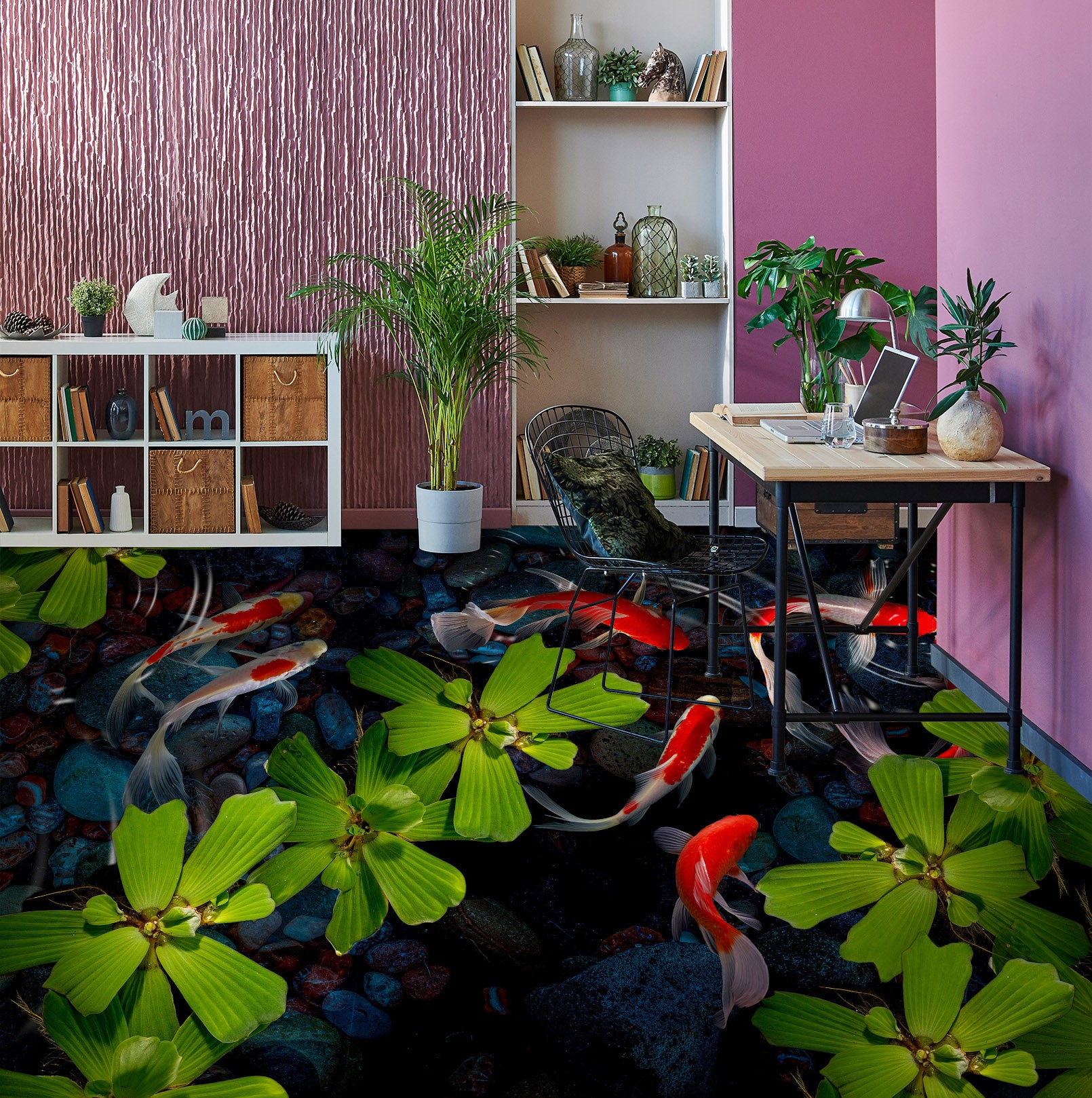 3D Water Lotus And Koi 243 Floor Mural  Wallpaper Murals Rug & Mat Print Epoxy waterproof bath floor