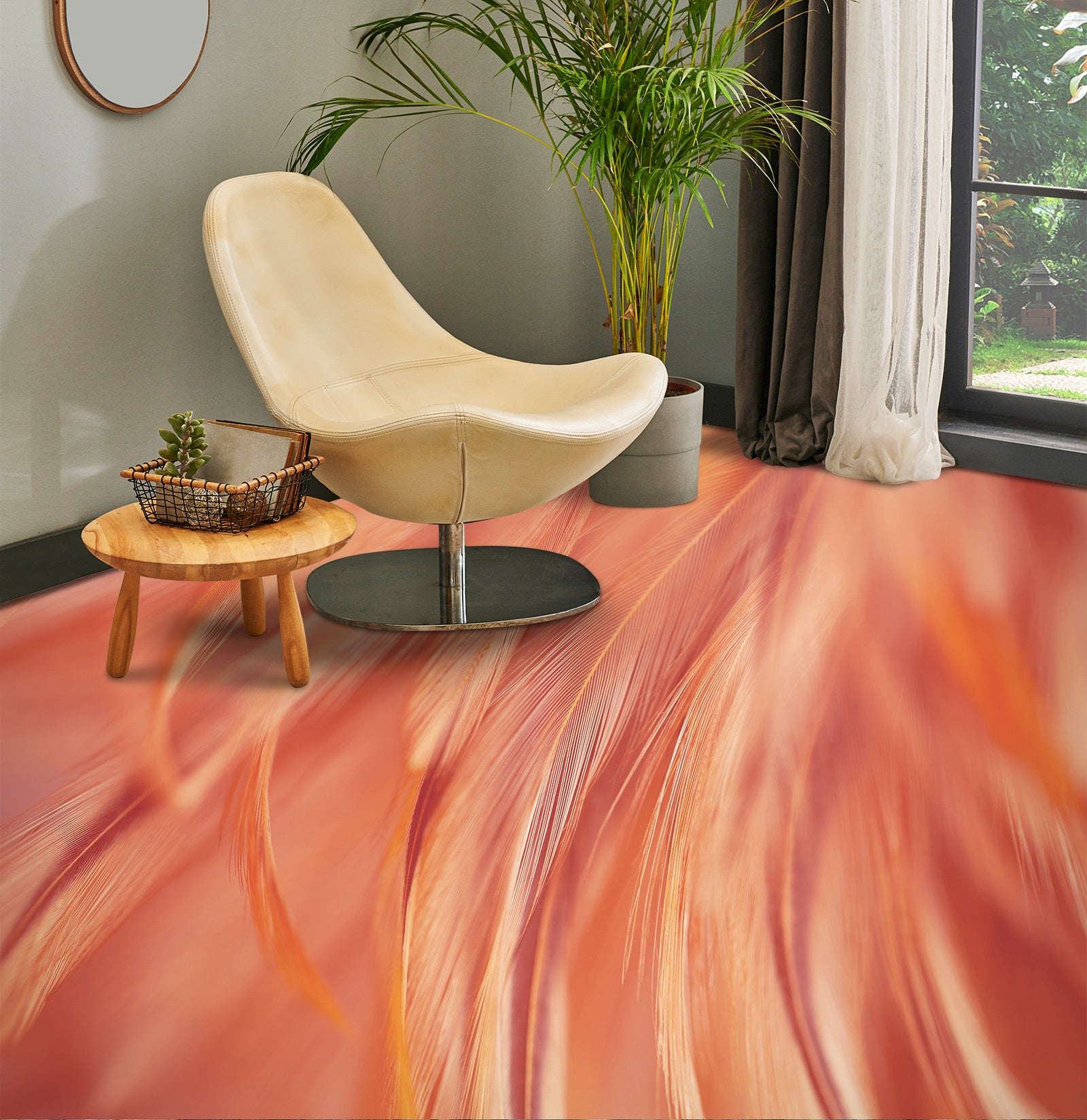 3D Orange Feathers 1144 Floor Mural  Wallpaper Murals Self-Adhesive Removable Print Epoxy