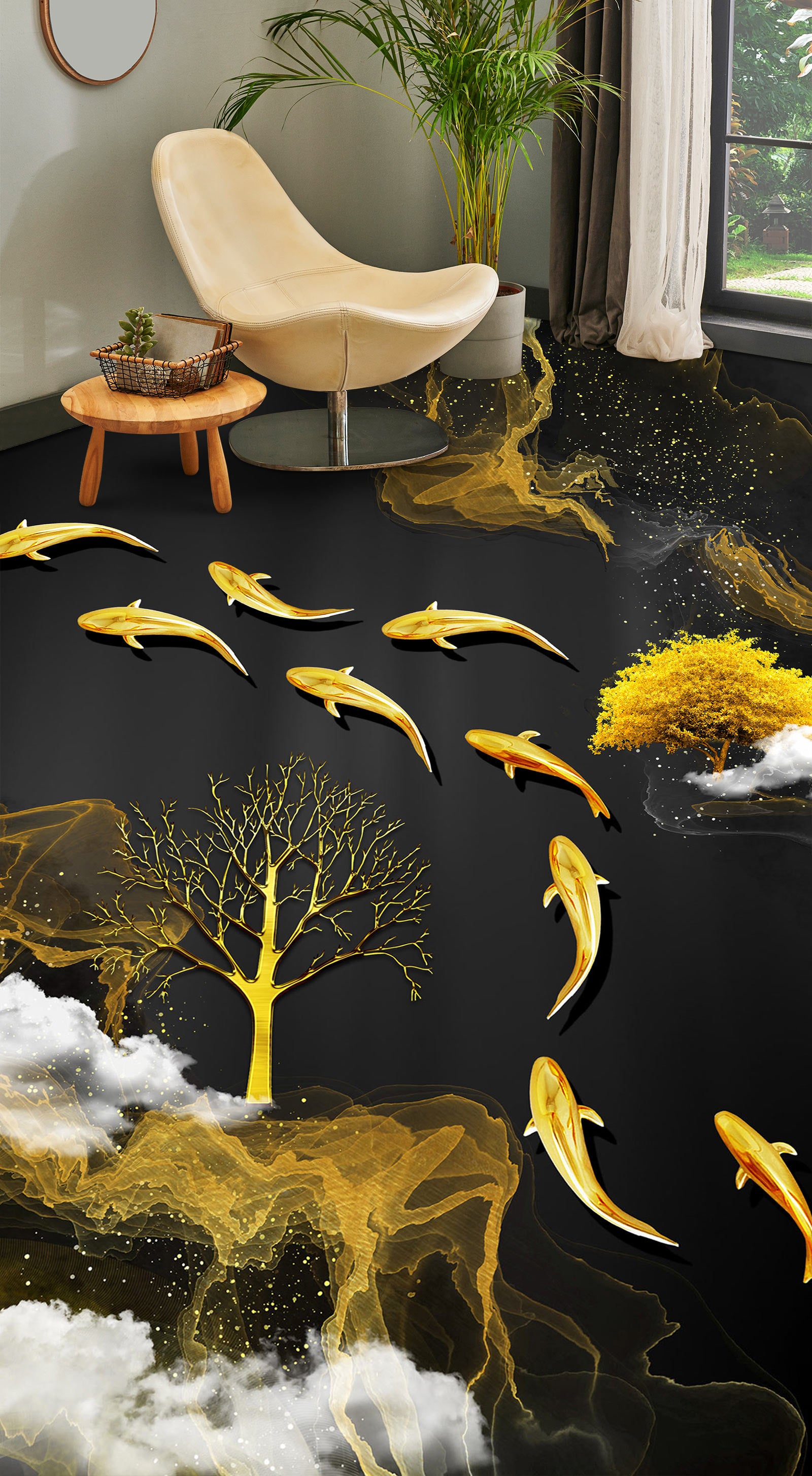 3D Leisurely Golden Fish 1203 Floor Mural  Wallpaper Murals Self-Adhesive Removable Print Epoxy