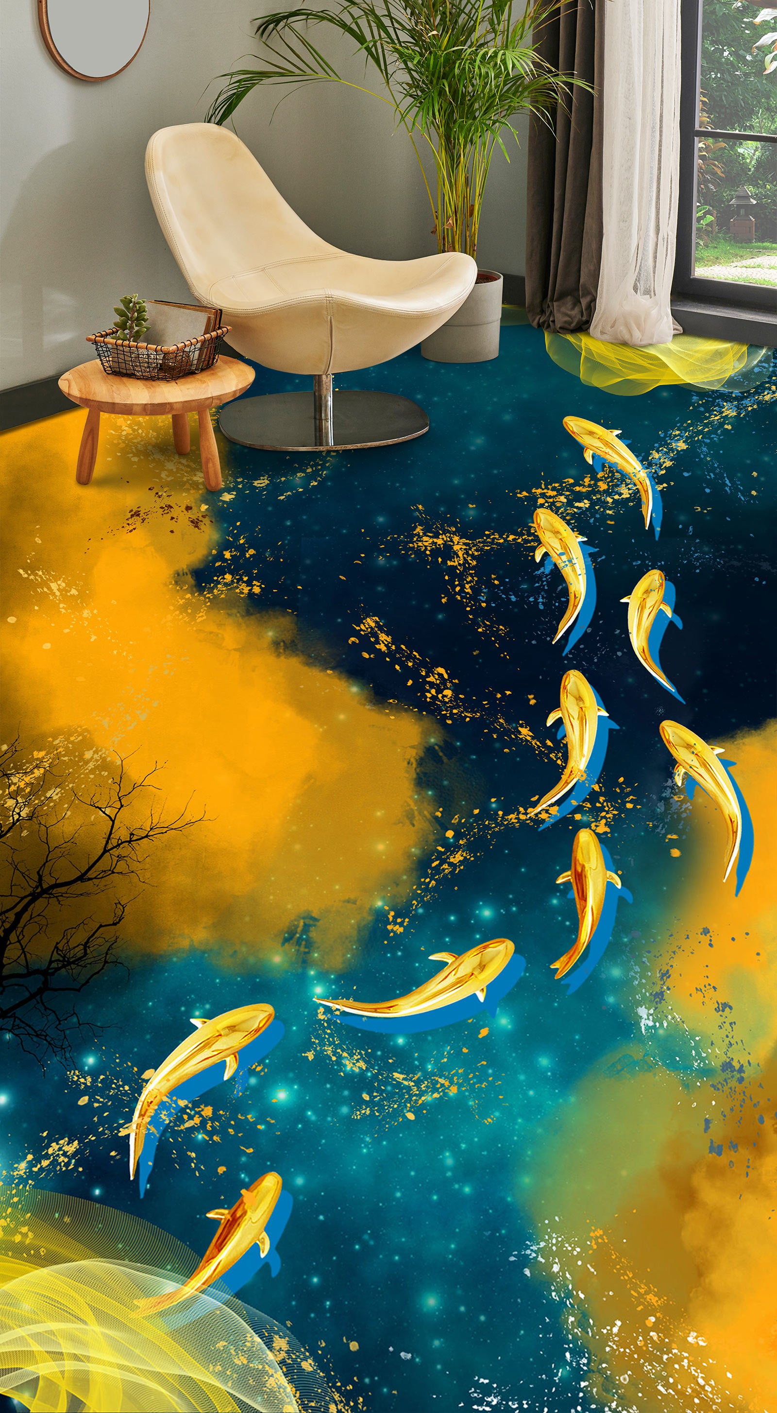 3D Noble Golden Fish 1202 Floor Mural  Wallpaper Murals Self-Adhesive Removable Print Epoxy