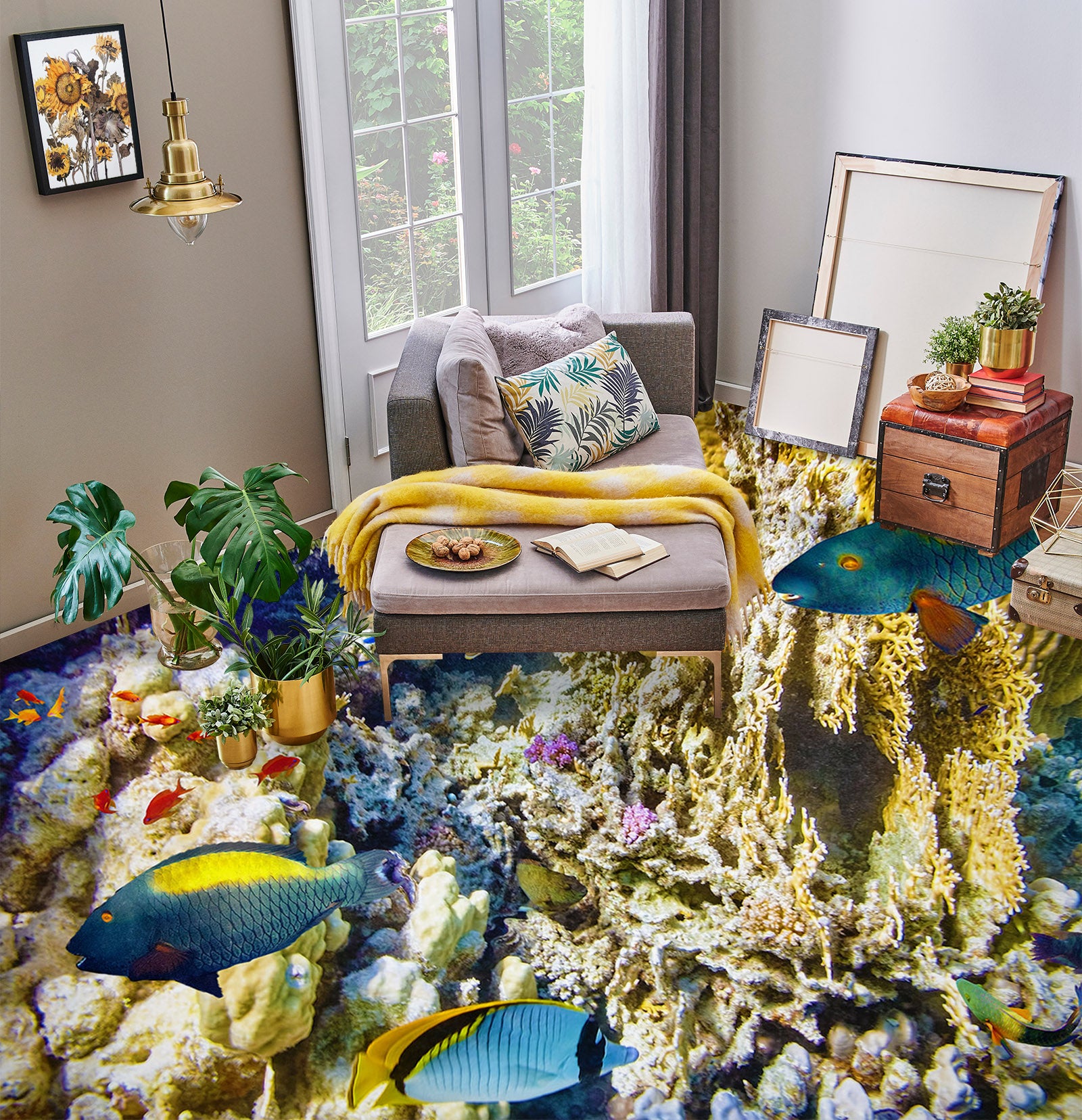 3D Blue-yellow Fish 710 Floor Mural