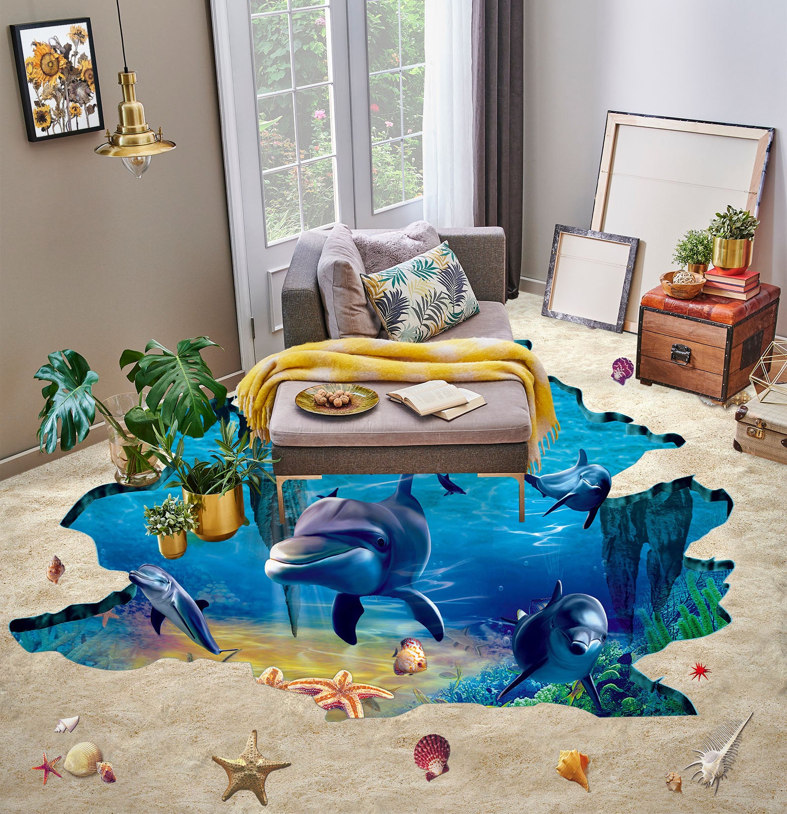 3D Dolphin Family 228 Floor Mural  Wallpaper Murals Rug & Mat Print Epoxy waterproof bath floor
