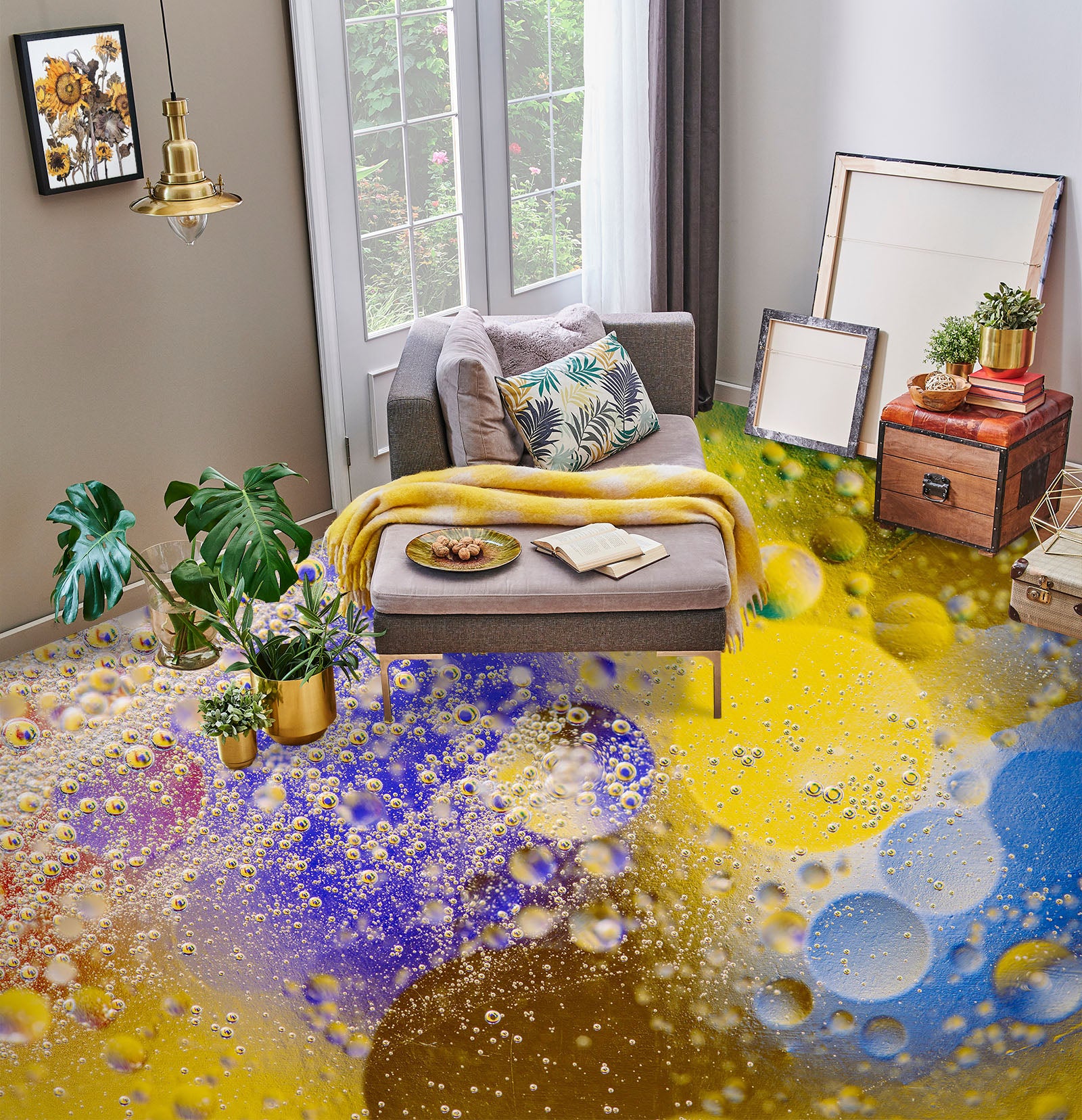 3D Artistic Color Drops 750 Floor Mural