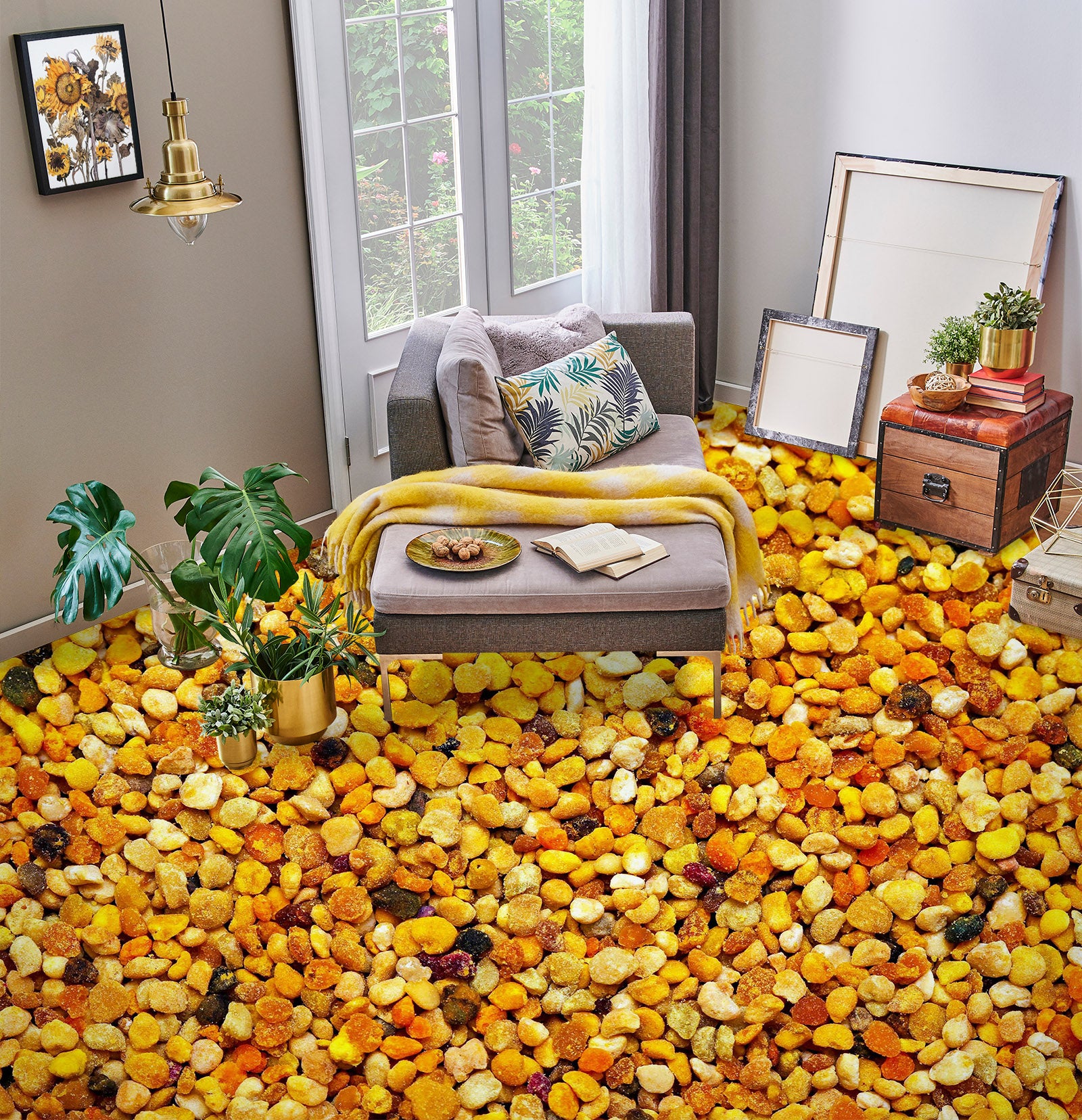 3D Little Yellow Stones 1429 Floor Mural