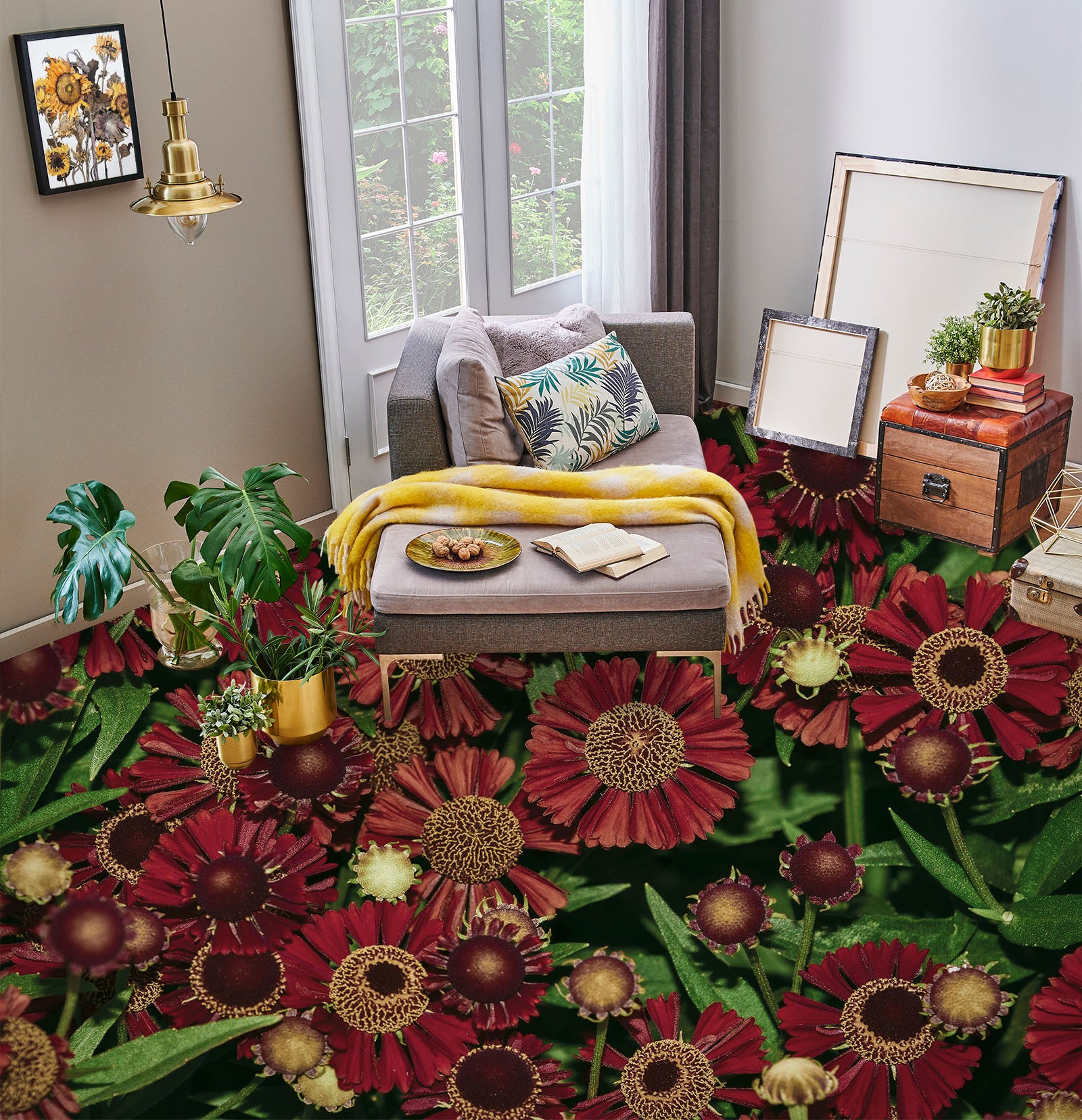 3D Crimson Chrysanthemum Art 819 Floor Mural  Wallpaper Murals Rug & Mat Print Epoxy waterproof bath floor