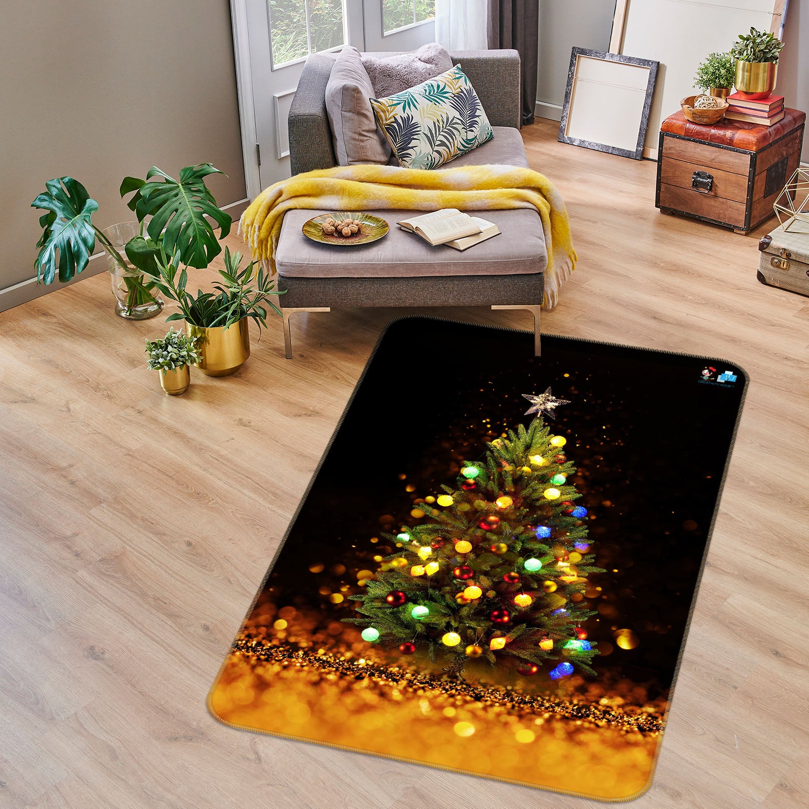 3D Lamp Tree 57031 Christmas Non Slip Rug Mat Xmas