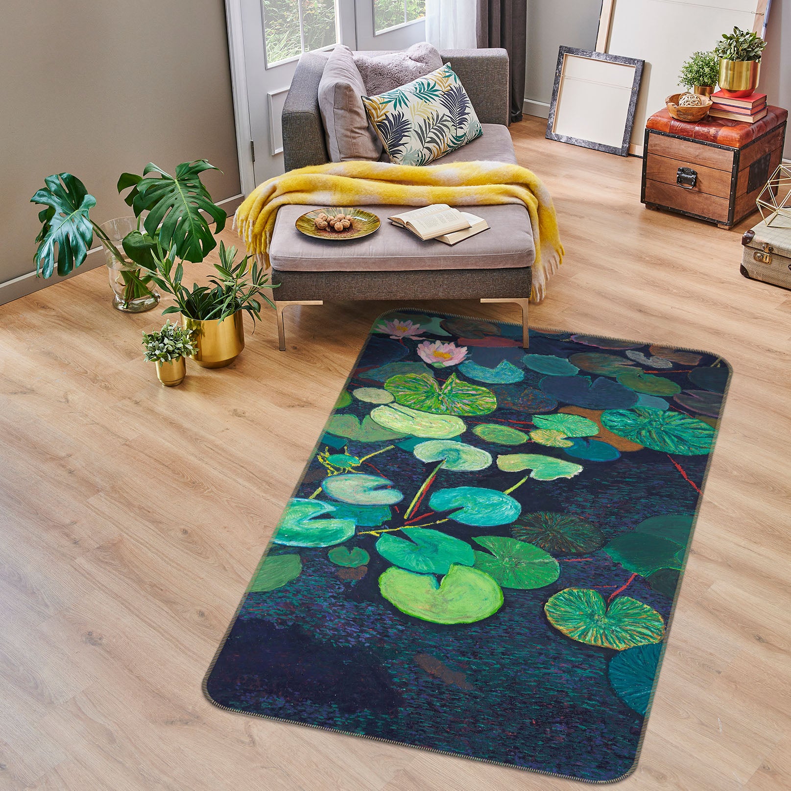 3D Lotus Pond Fish 3011 Allan P. Friedlander Rug Non Slip Rug Mat