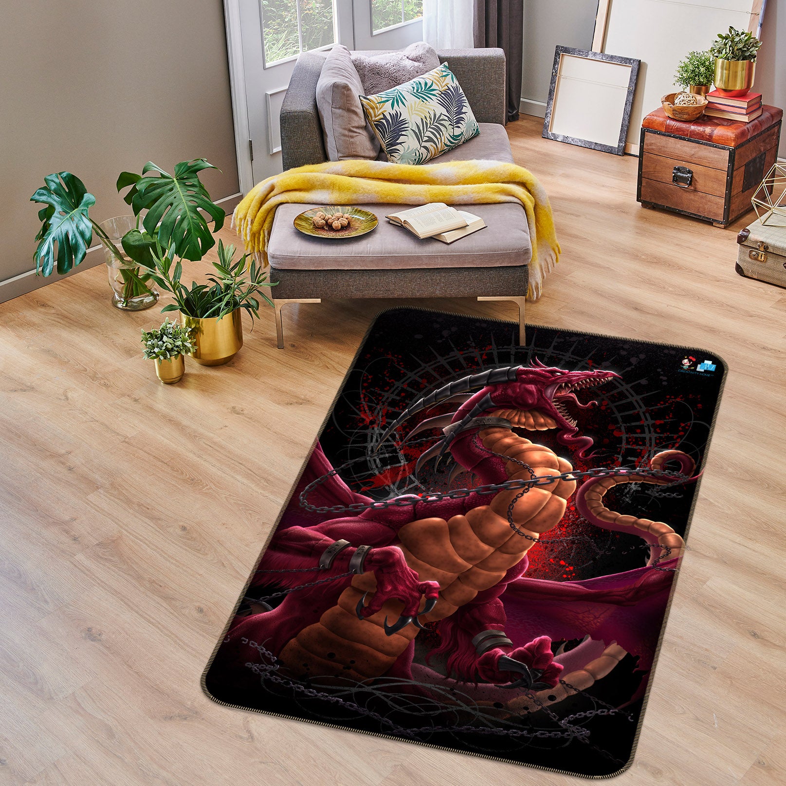 3D Chain Dragon 4144 Tom Wood Rug Non Slip Rug Mat