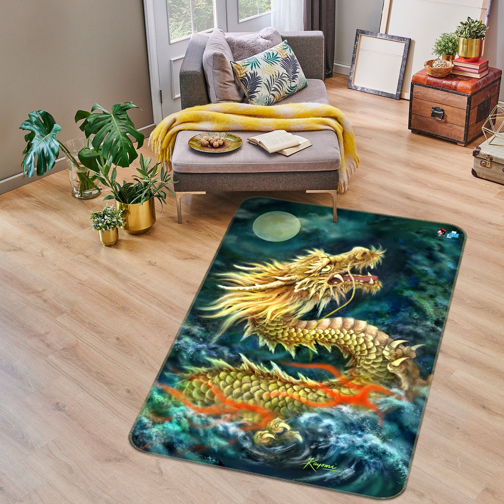 3D Dragon Moon 5757 Kayomi Harai Rug Non Slip Rug Mat