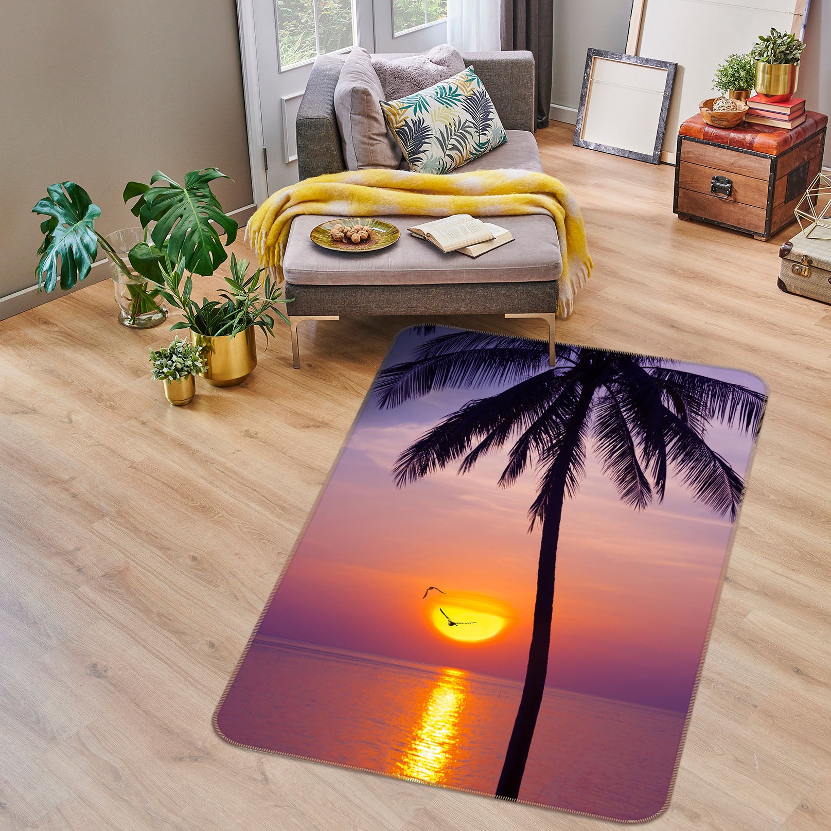 3D Sunset Coconut Tree 1179 Marco Carmassi Rug Non Slip Rug Mat