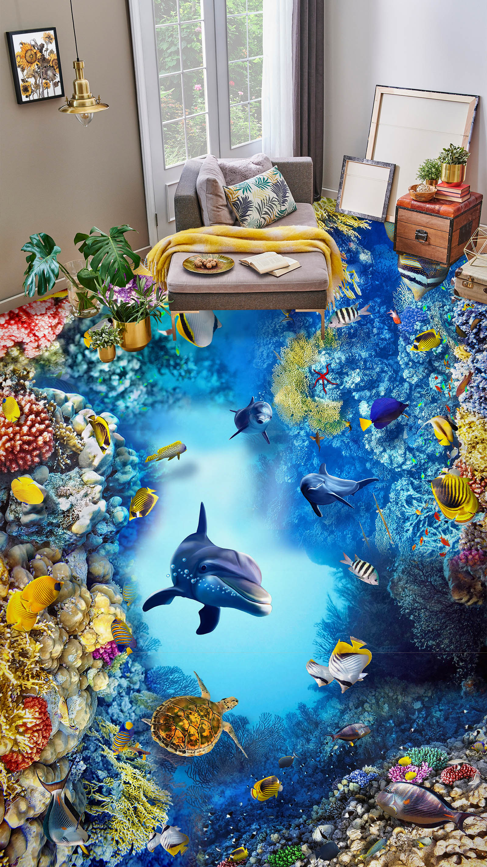 3D Happy Dolphin World 283 Floor Mural  Wallpaper Murals Rug & Mat Print Epoxy waterproof bath floor
