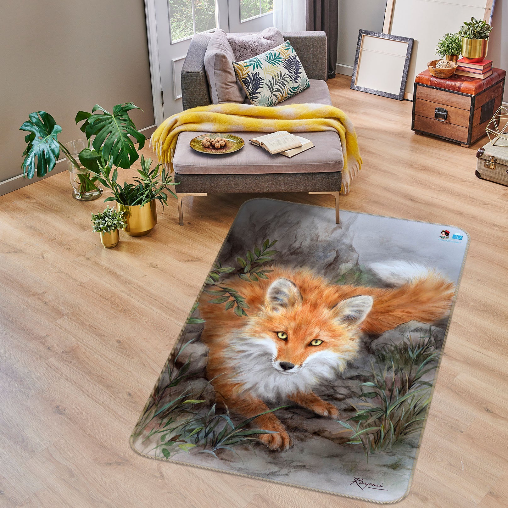 3D Orange Fox 5672 Kayomi Harai Rug Non Slip Rug Mat