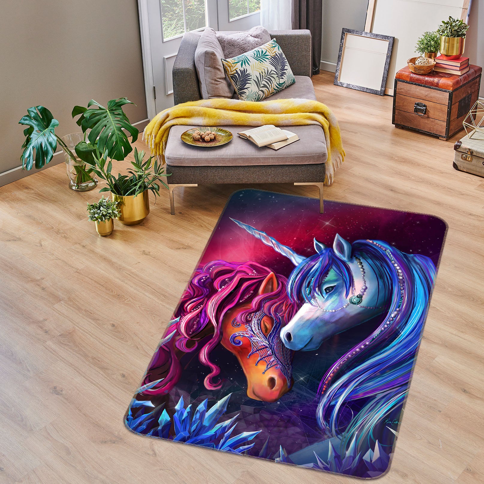 3D Snuggle Each Other 3030 Rose Catherine Khan Rug Non Slip Rug Mat