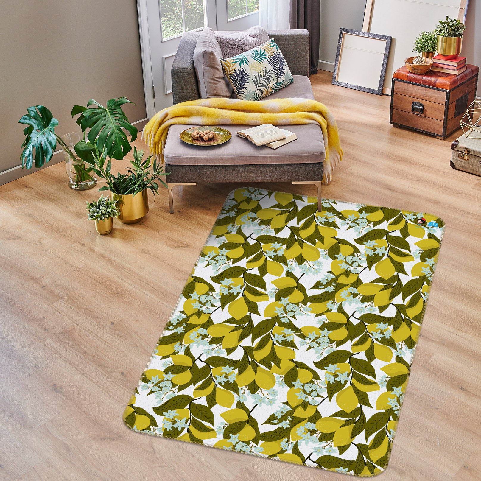 3D Bushes Leaves Blue Flower Vine 107145 Kashmira Jayaprakash Rug Non Slip Rug Mat