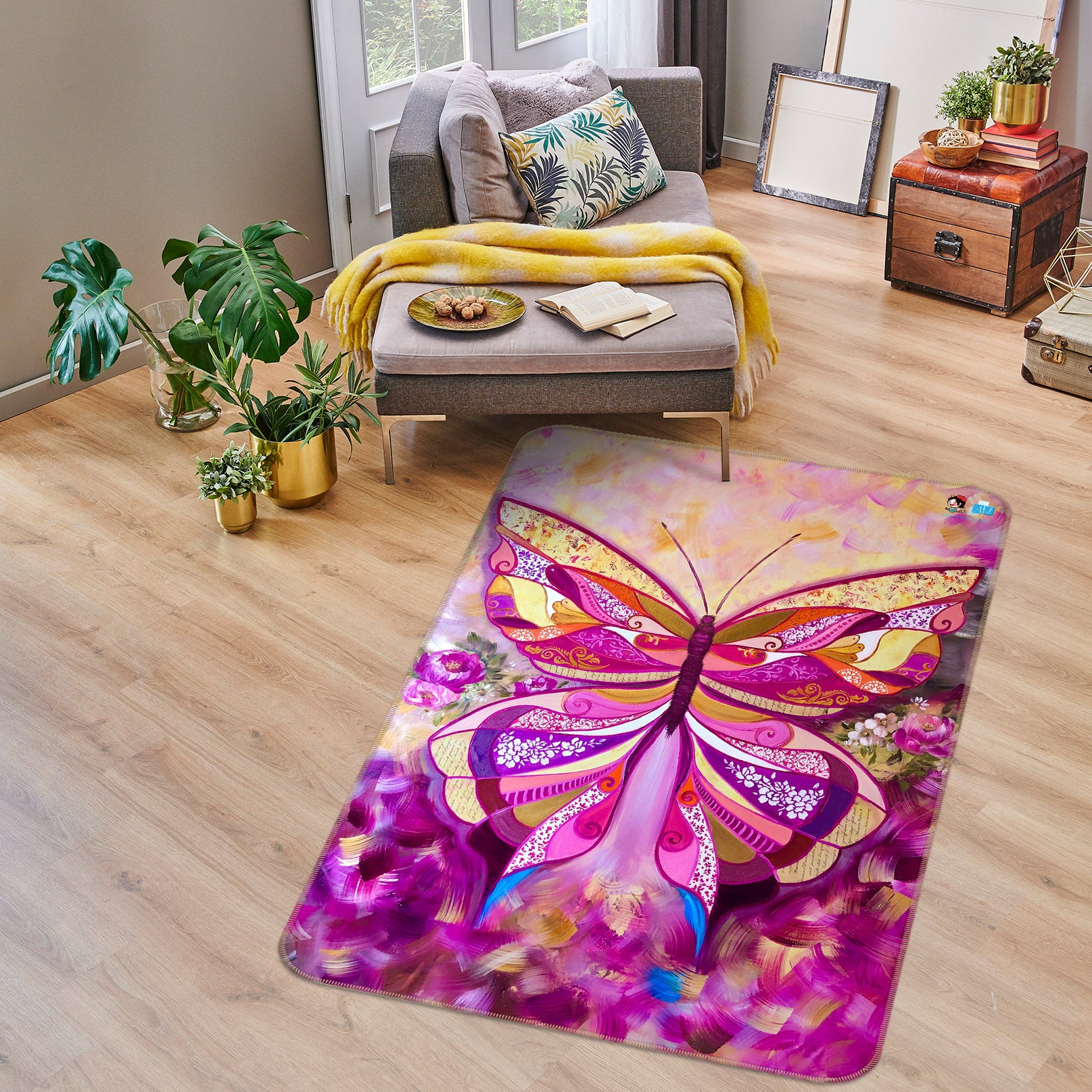 3D Pink Butterfly Petals 1236 Skromova Marina Rug Non Slip Rug Mat